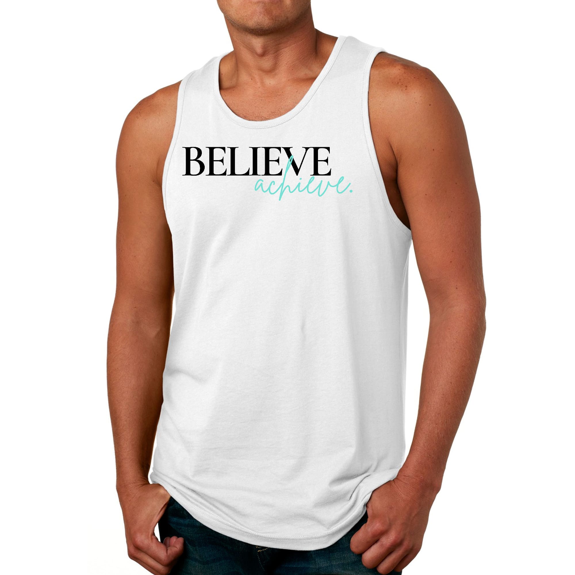Mens Fitness Tank Top Graphic T-shirt Believe and Achieve