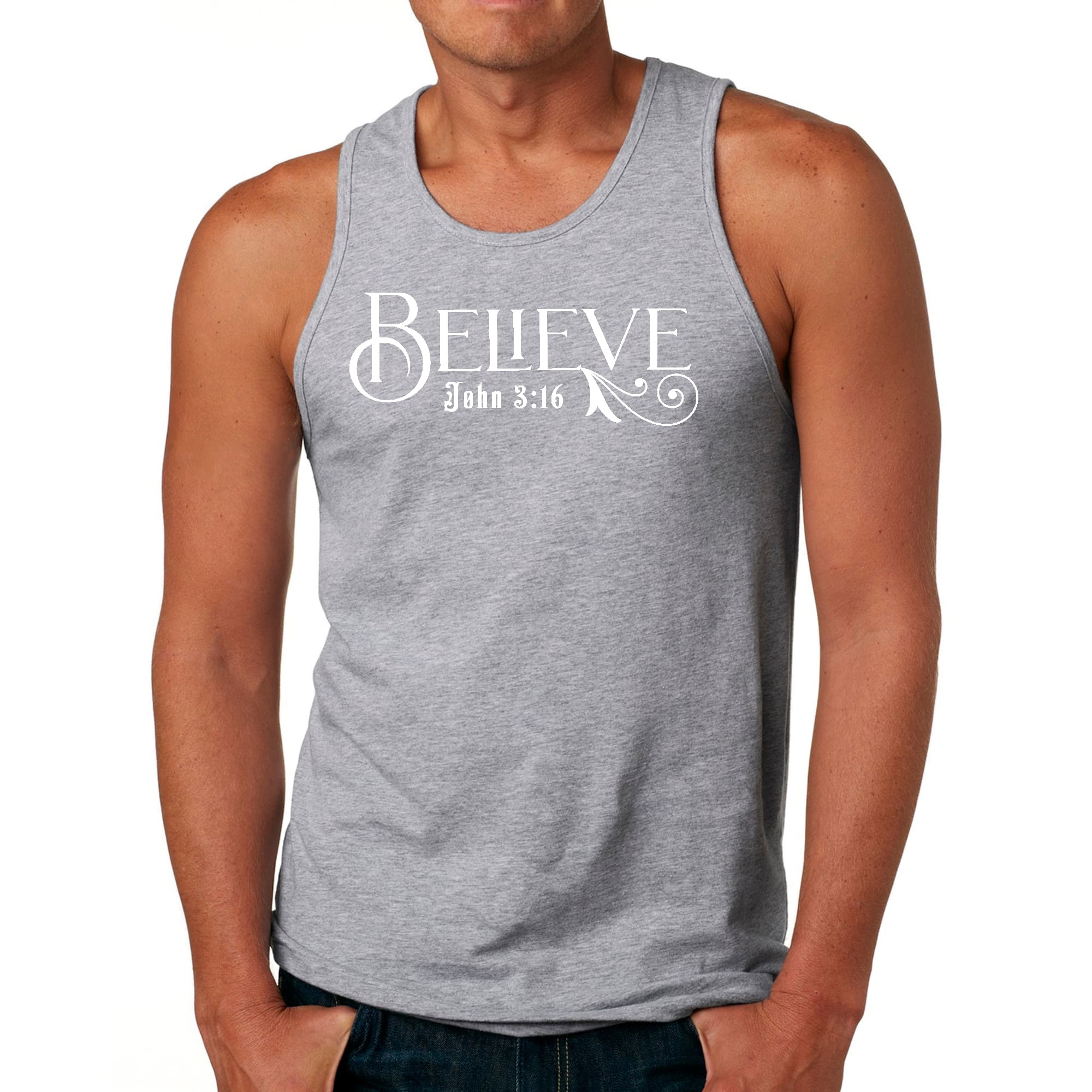 Mens Fitness Tank Top Graphic T-shirt Believe John 3:16