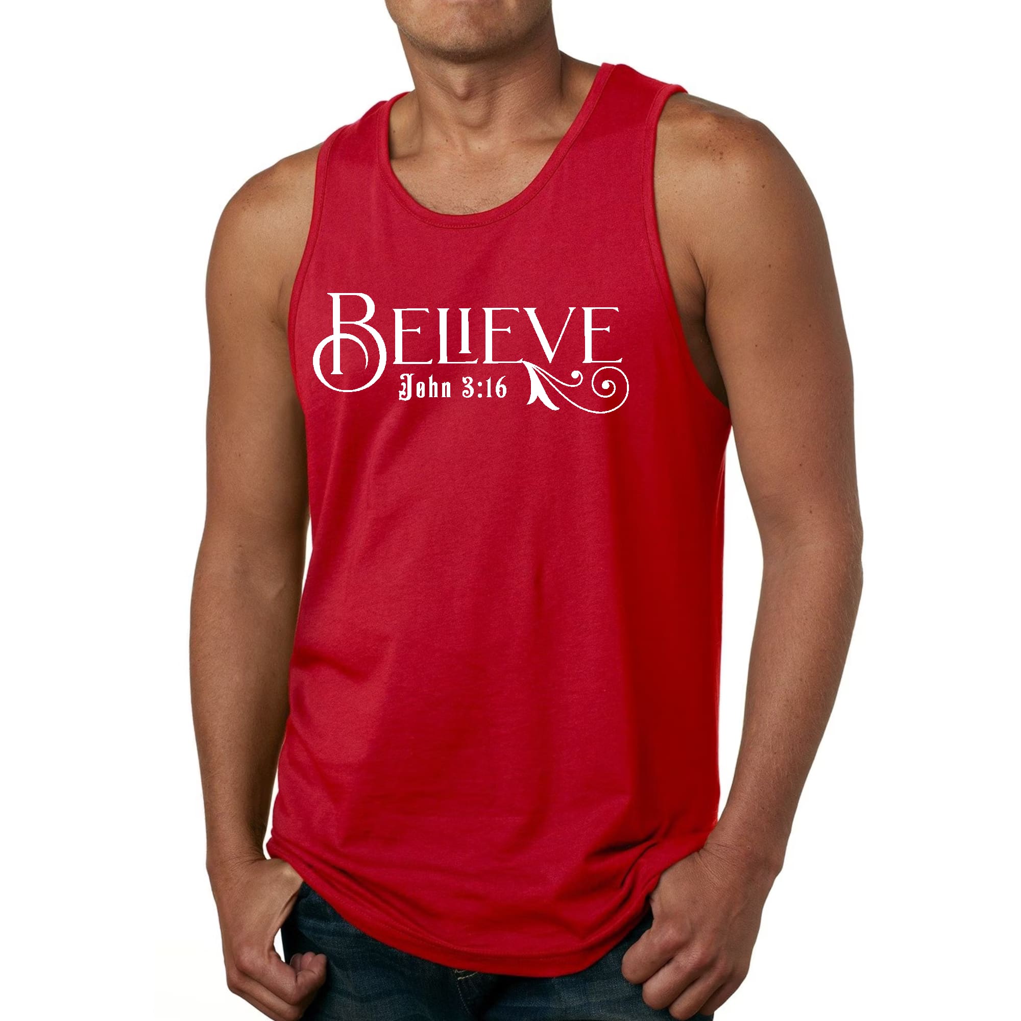 Mens Fitness Tank Top Graphic T-shirt Believe John 3:16