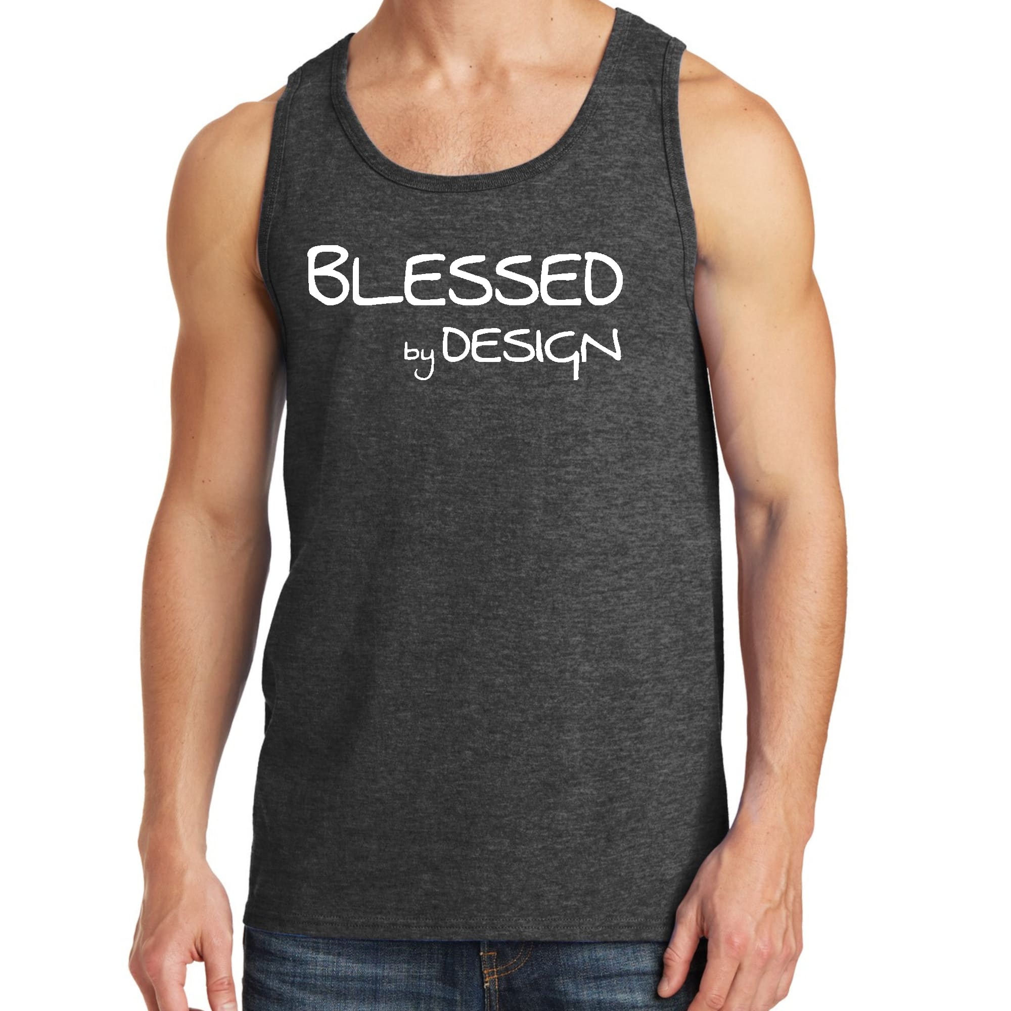 Mens Fitness Tank Top Graphic T-shirt Blessed by Design -