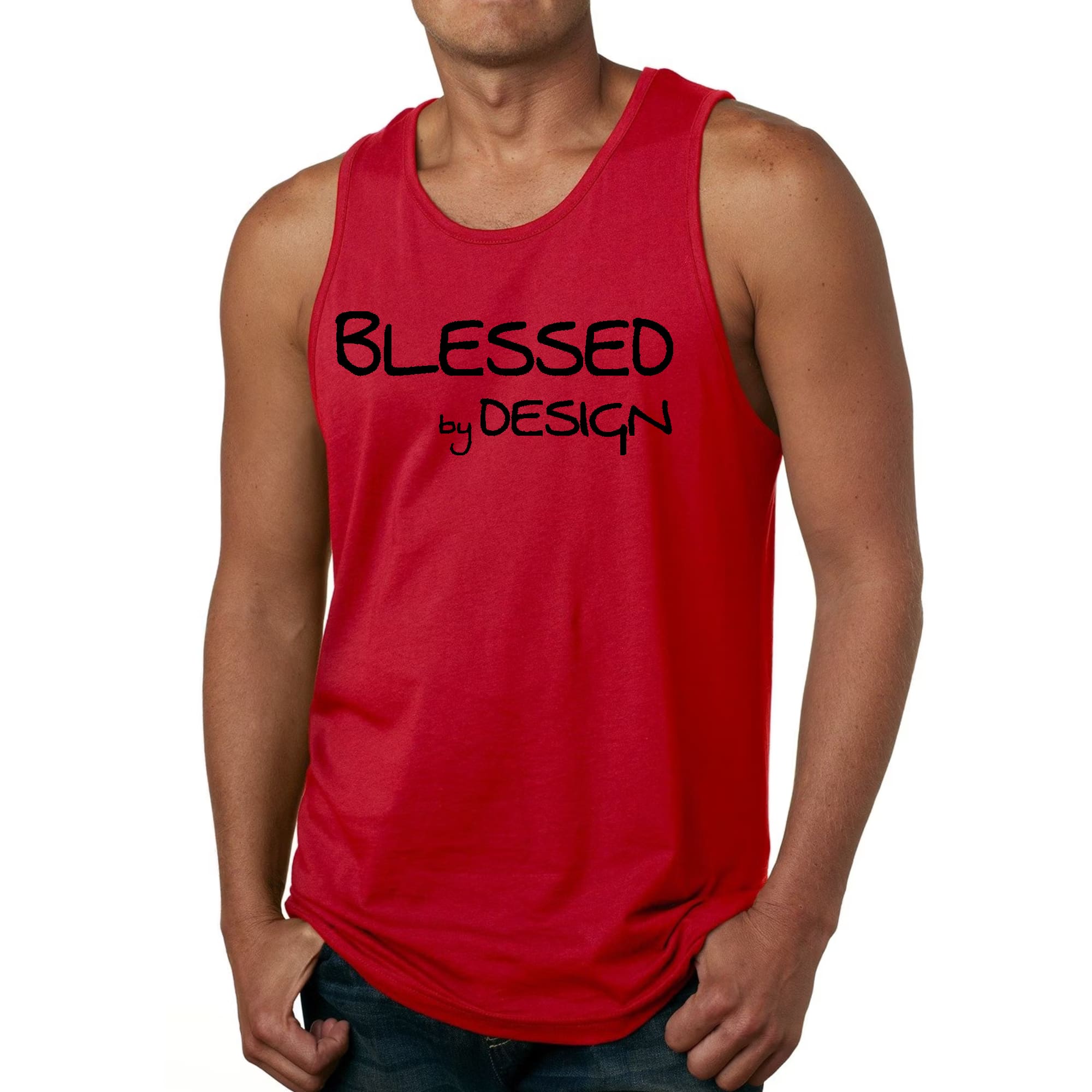 Mens Fitness Tank Top Graphic T-shirt Blessed by Design -