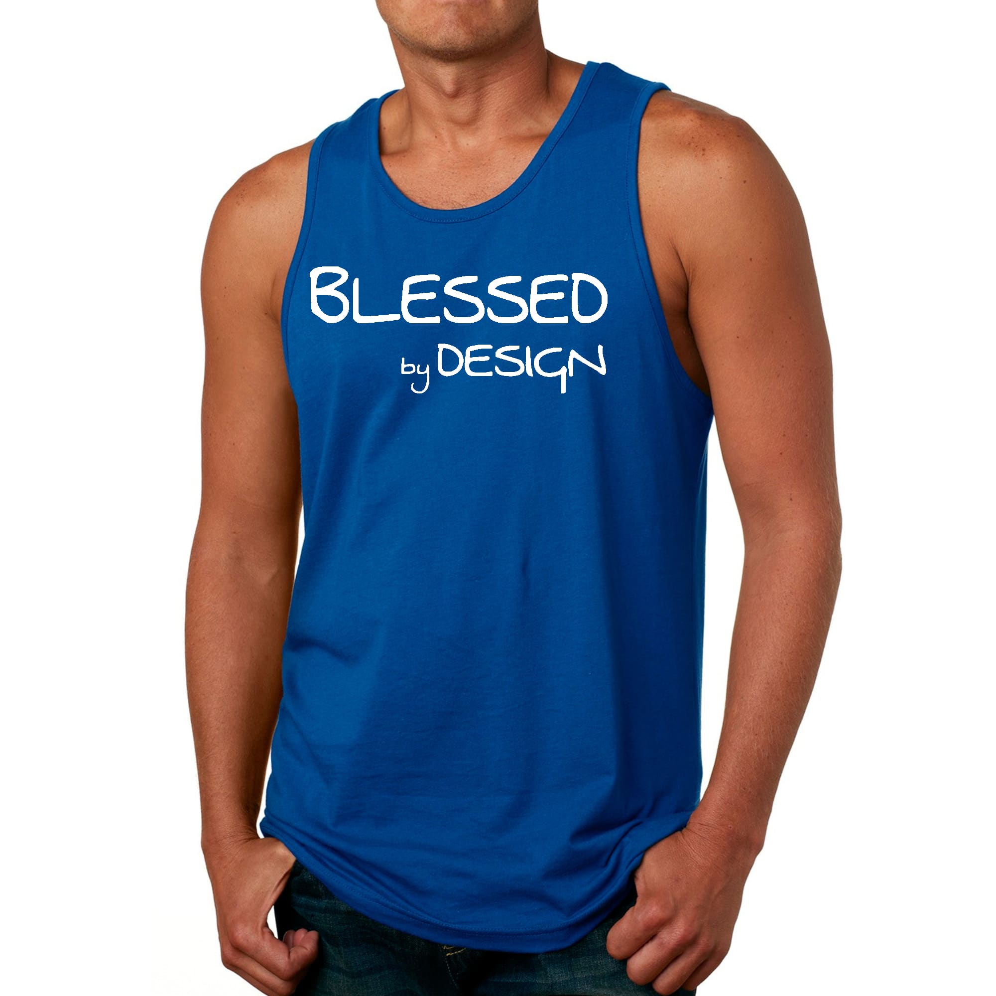 Mens Fitness Tank Top Graphic T-shirt Blessed by Design -