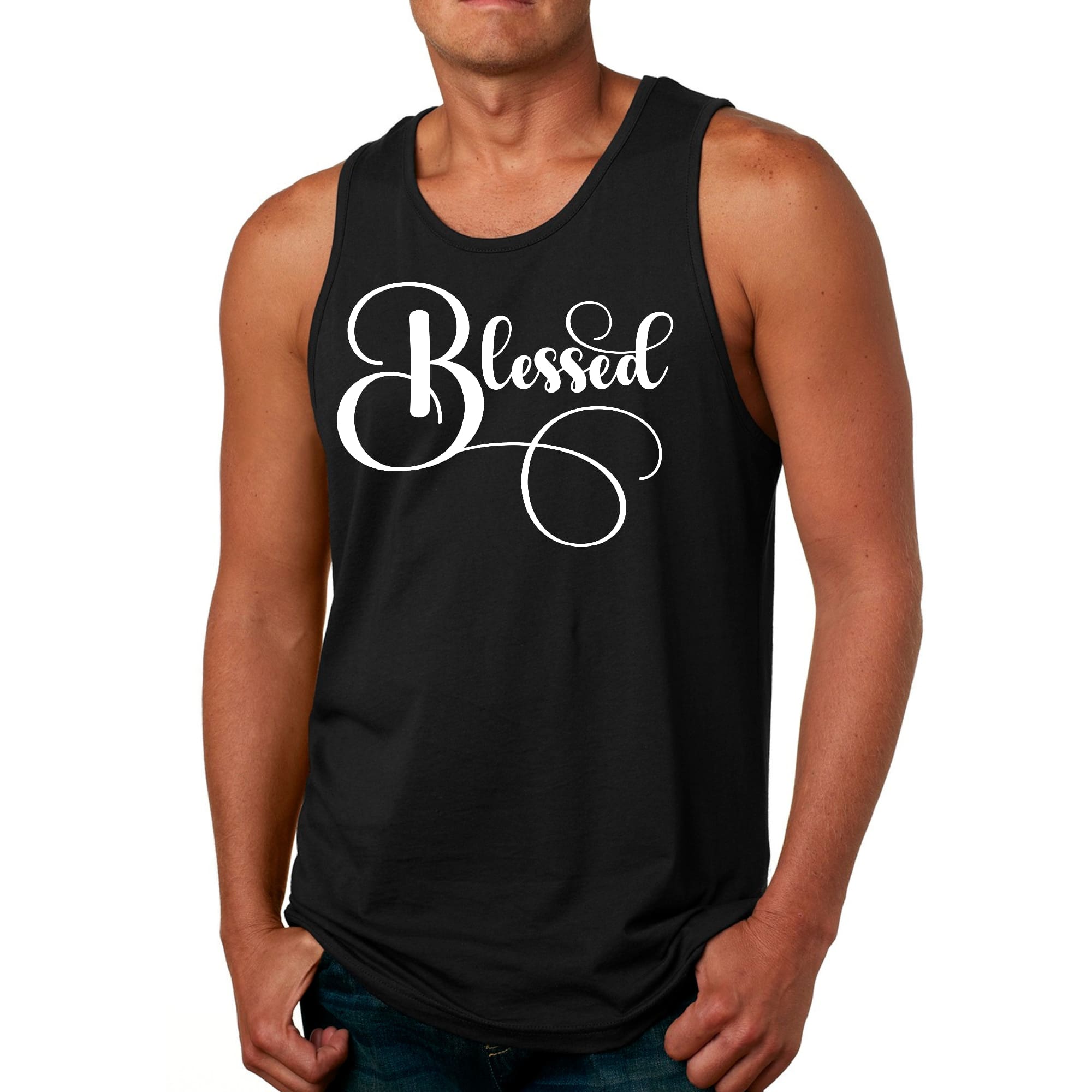 Mens Fitness Tank Top Graphic T-shirt Blessed Graphic Illustration