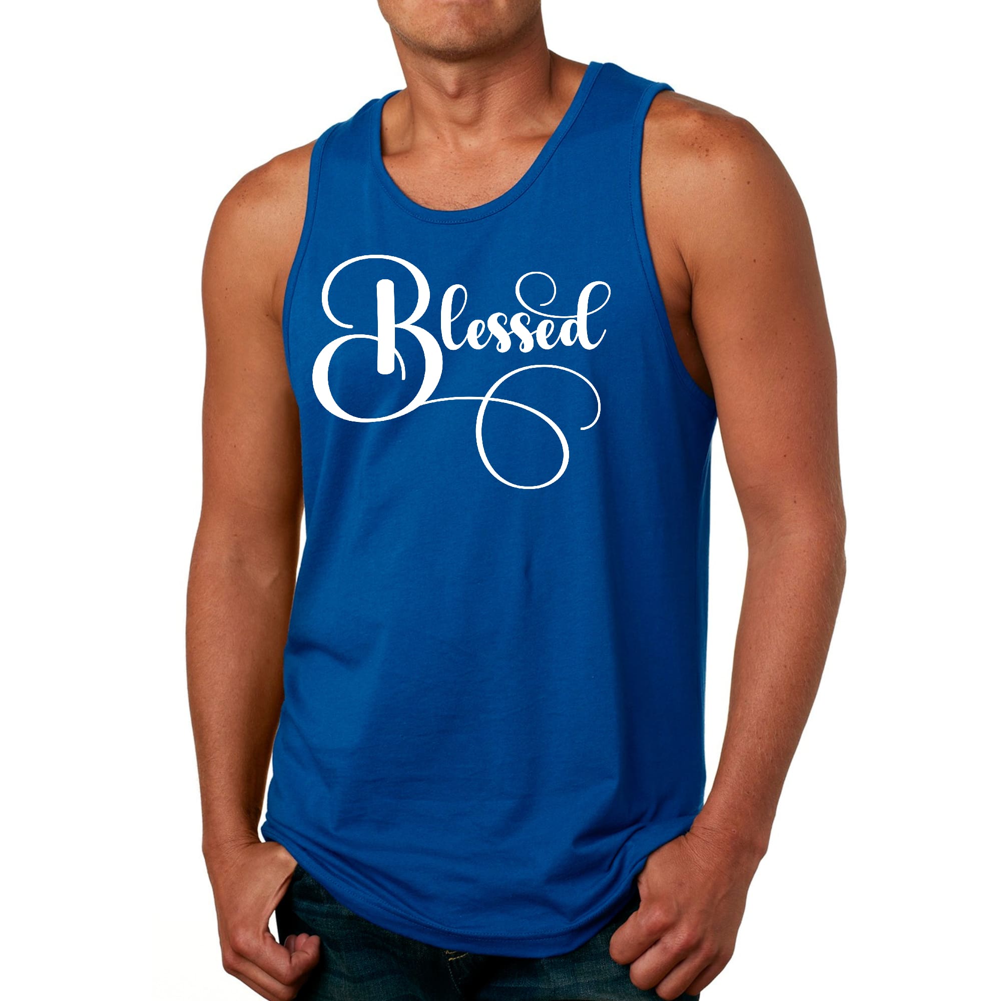 Mens Fitness Tank Top Graphic T-shirt Blessed Graphic Illustration