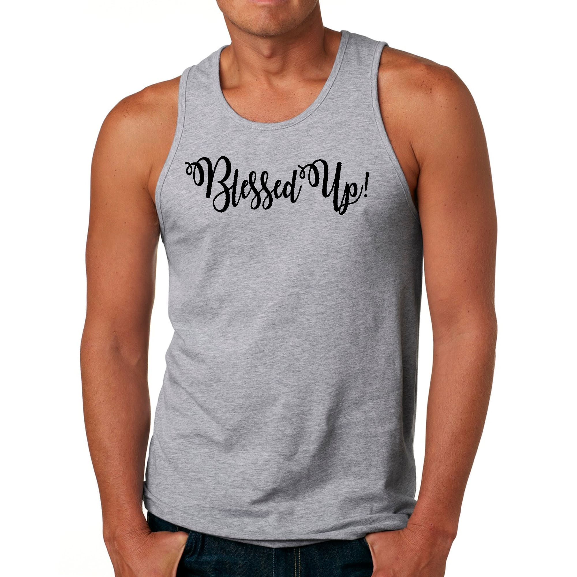 Mens Fitness Tank Top Graphic T-shirt Blessed Up Quote Black