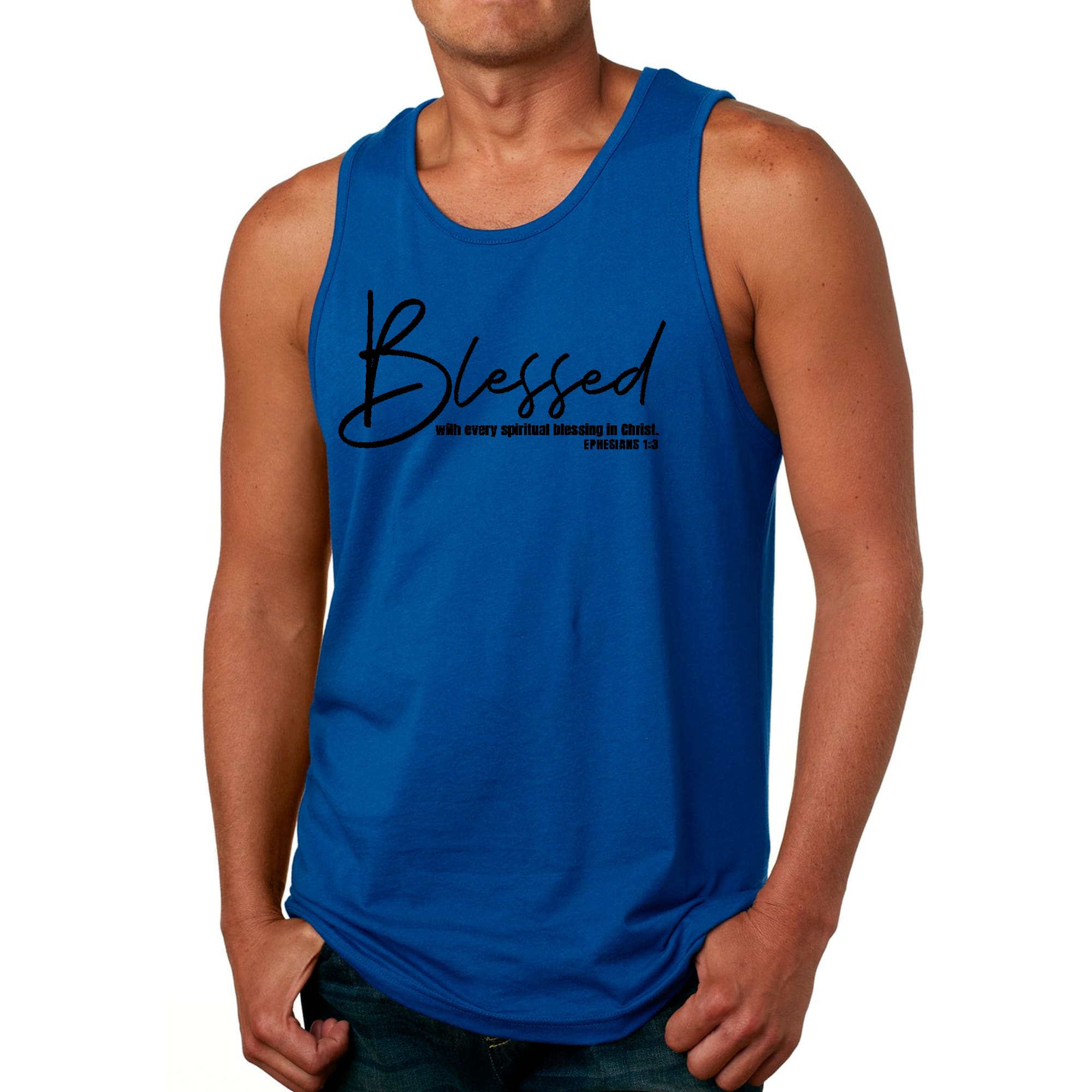 Mens Fitness Tank Top Graphic T-shirt Blessed with Every Spiritual