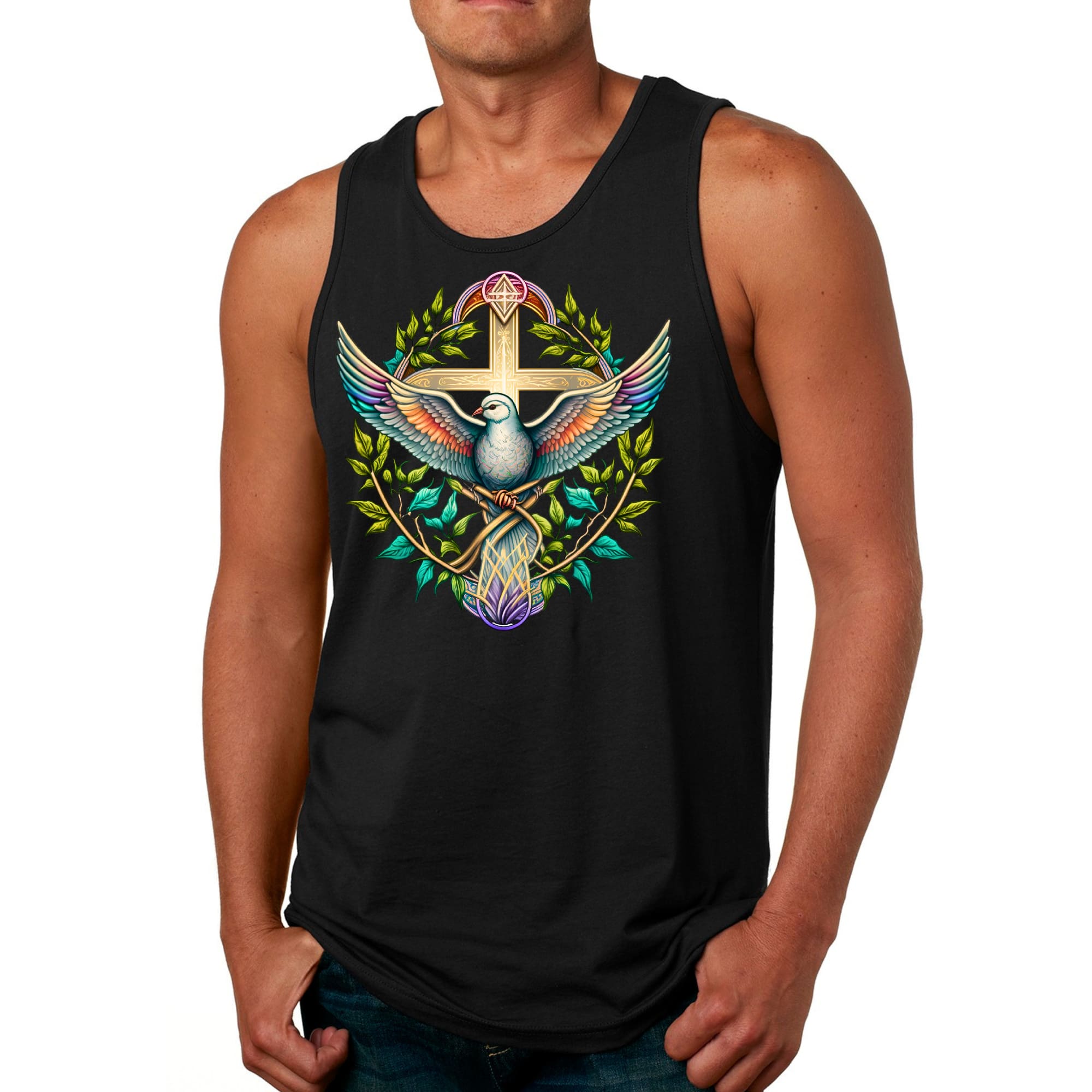 Mens Fitness Tank Top Graphic T-shirt Blue Green Multicolor Dove