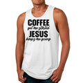 Mens Fitness Tank Top Graphic T-shirt Coffee Get me Started - Jesus