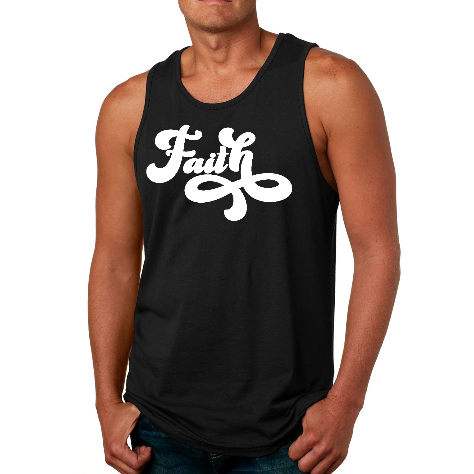 Mens Fitness Tank Top Graphic T-shirt Faith Script Illustration