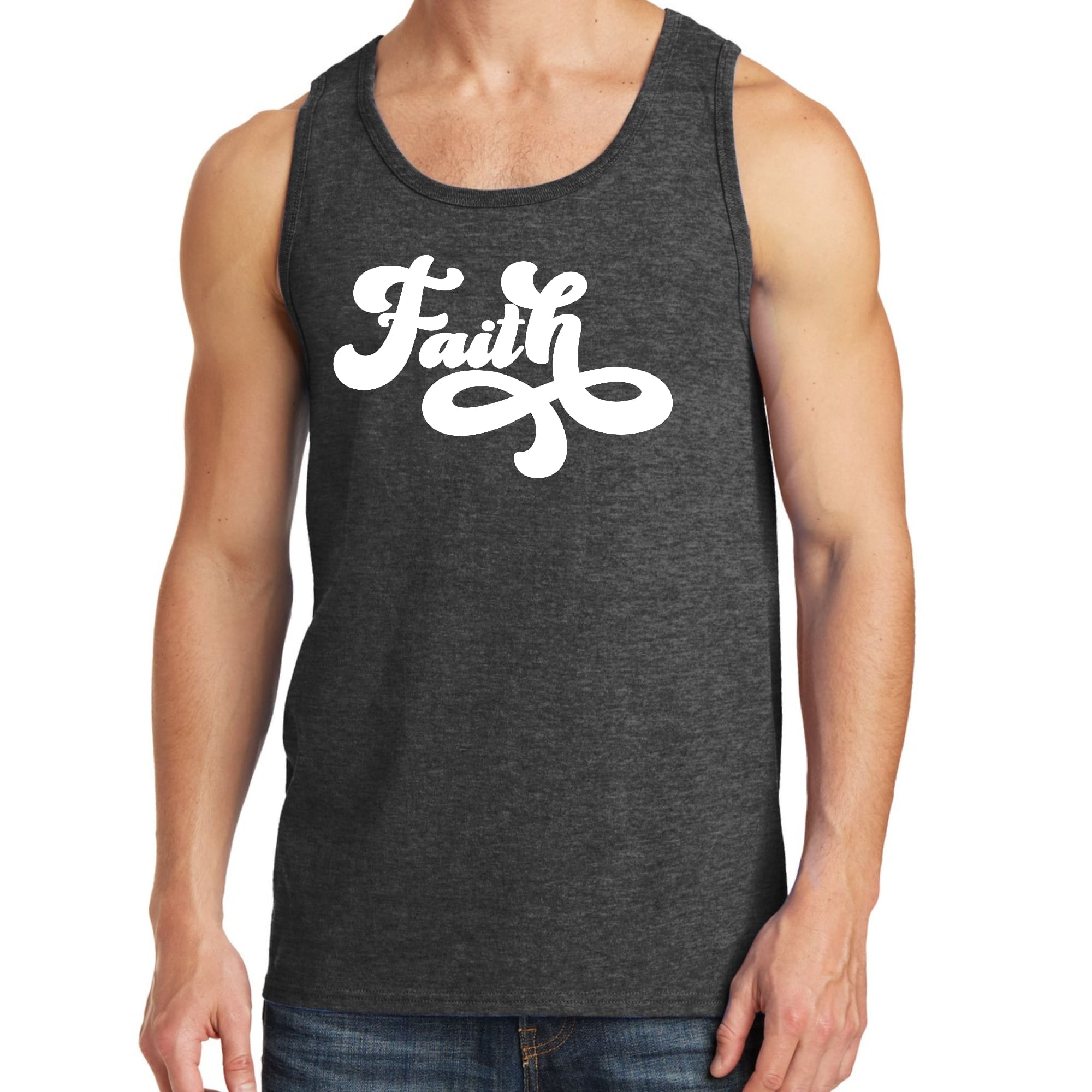 Mens Fitness Tank Top Graphic T-shirt Faith Script Illustration