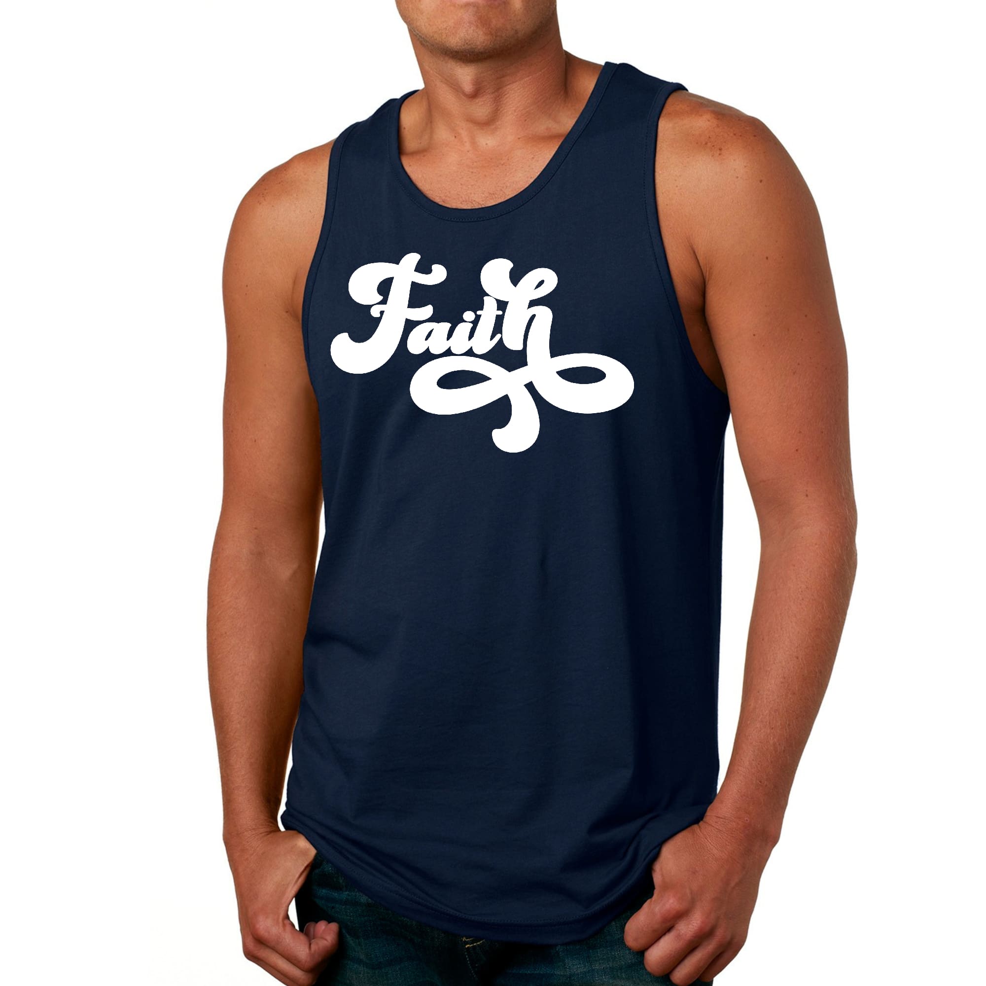 Mens Fitness Tank Top Graphic T-shirt Faith Script Illustration