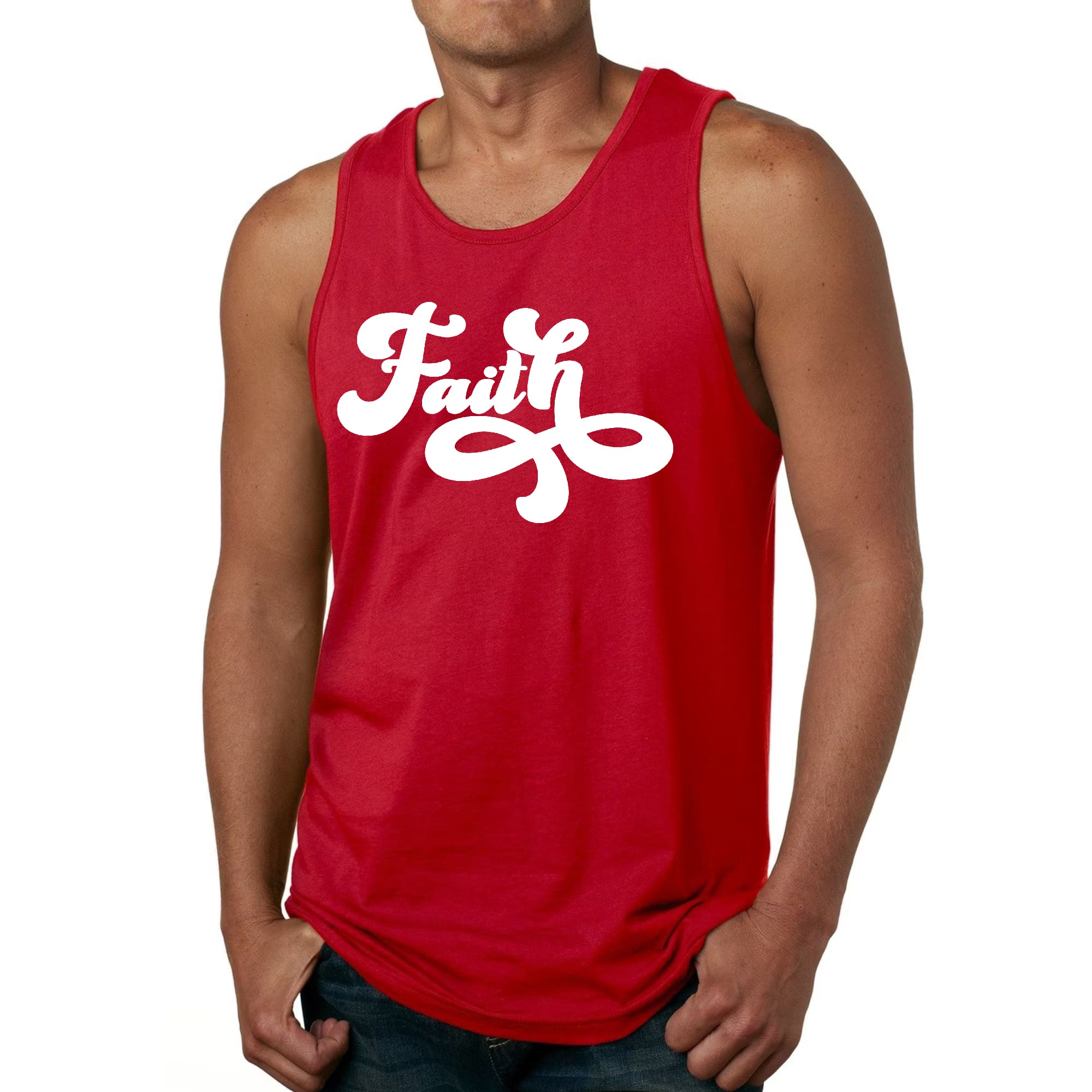 Mens Fitness Tank Top Graphic T-shirt Faith Script Illustration