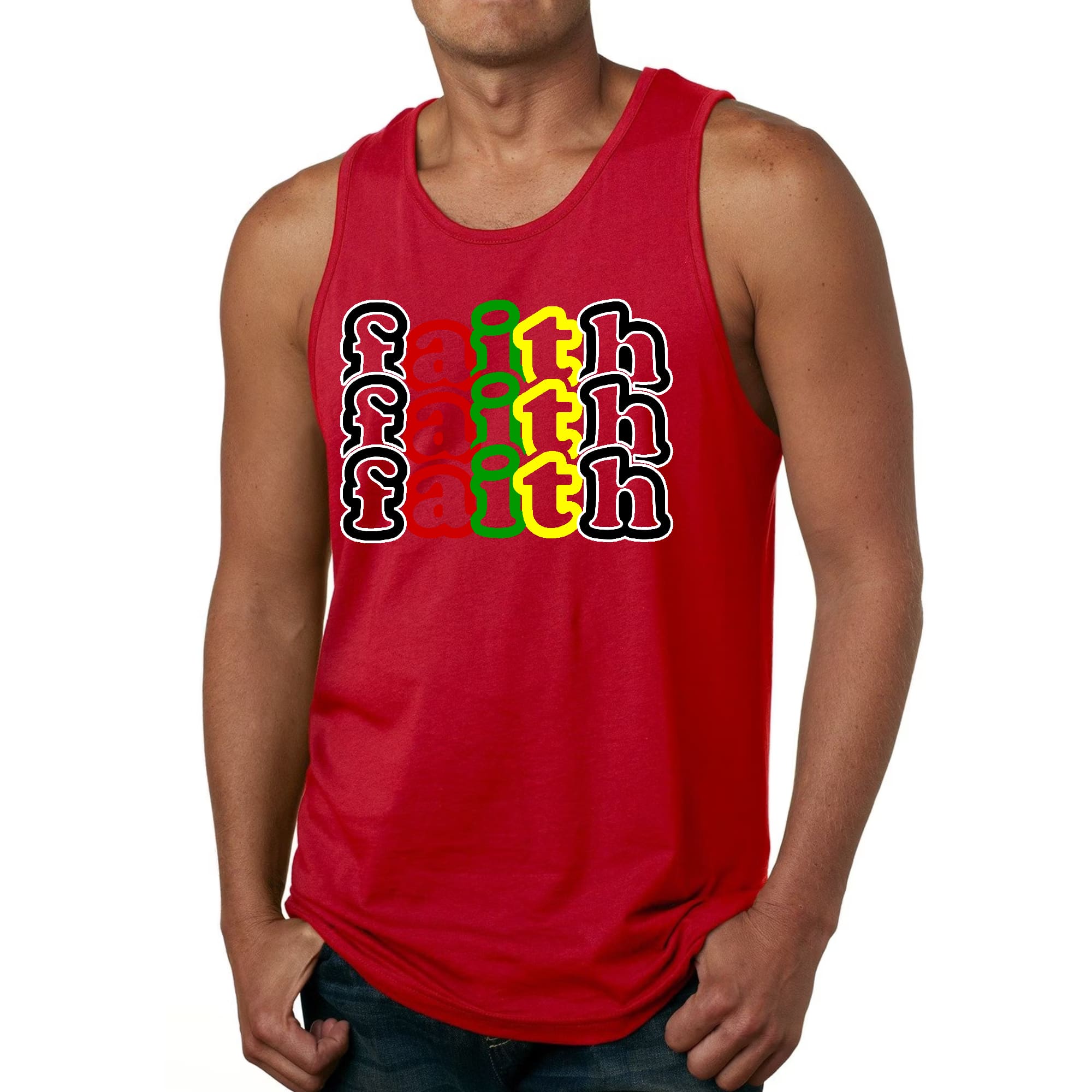Mens Fitness Tank Top Graphic T-shirt Faith Stack Multicolor Black