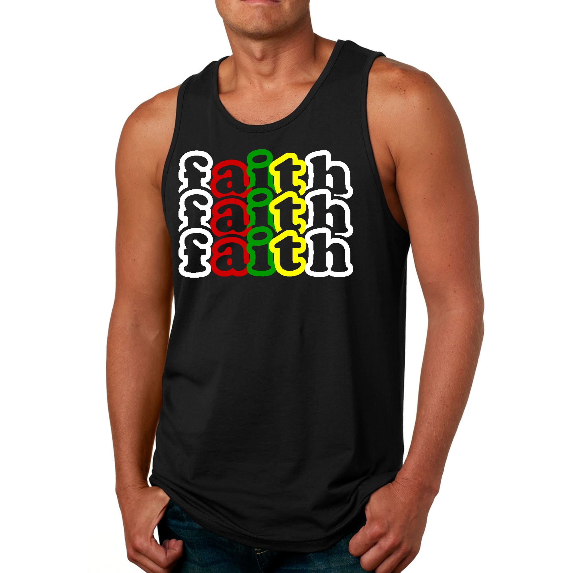 Mens Fitness Tank Top Graphic T-shirt Faith Stack Multicolor