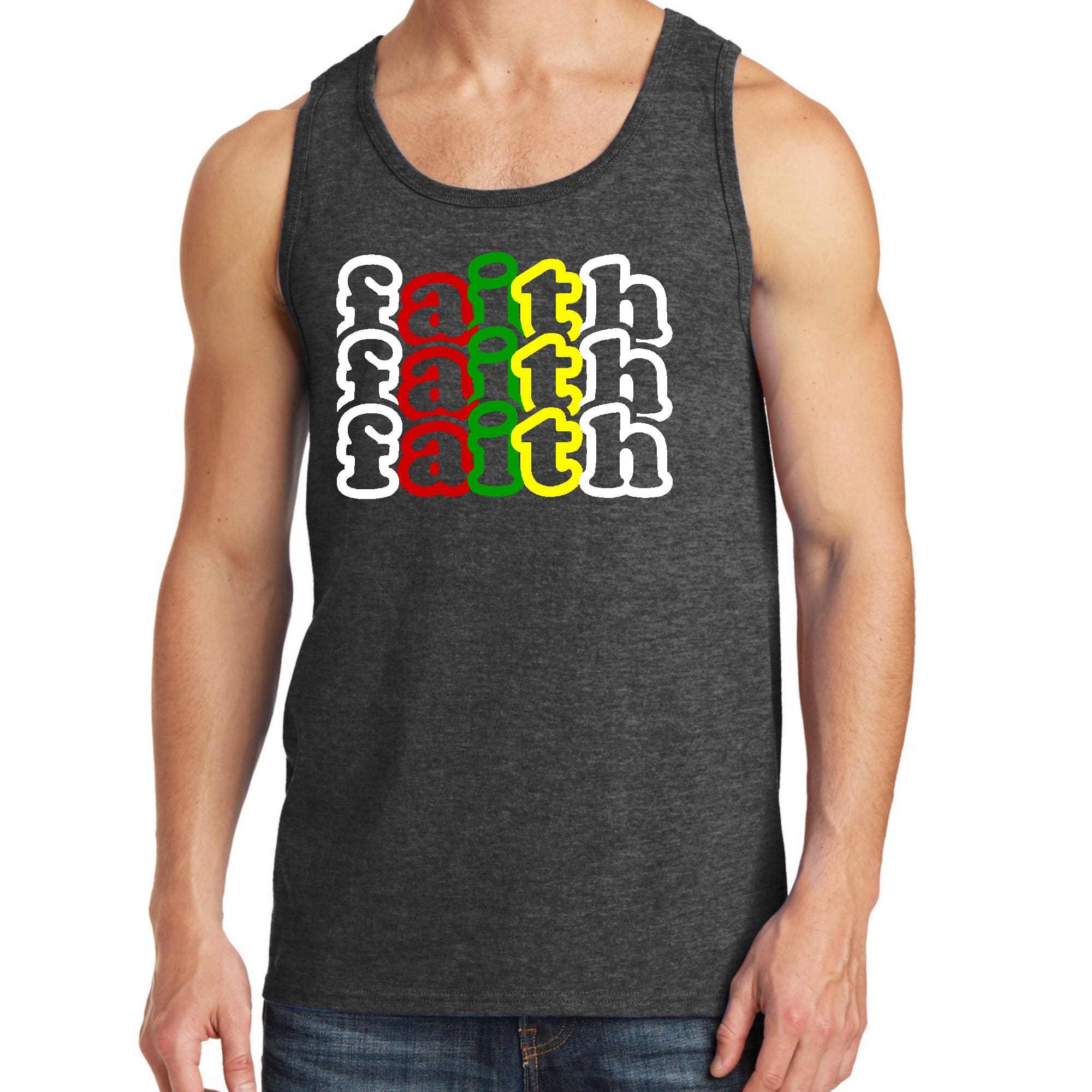 Mens Fitness Tank Top Graphic T-shirt Faith Stack Multicolor