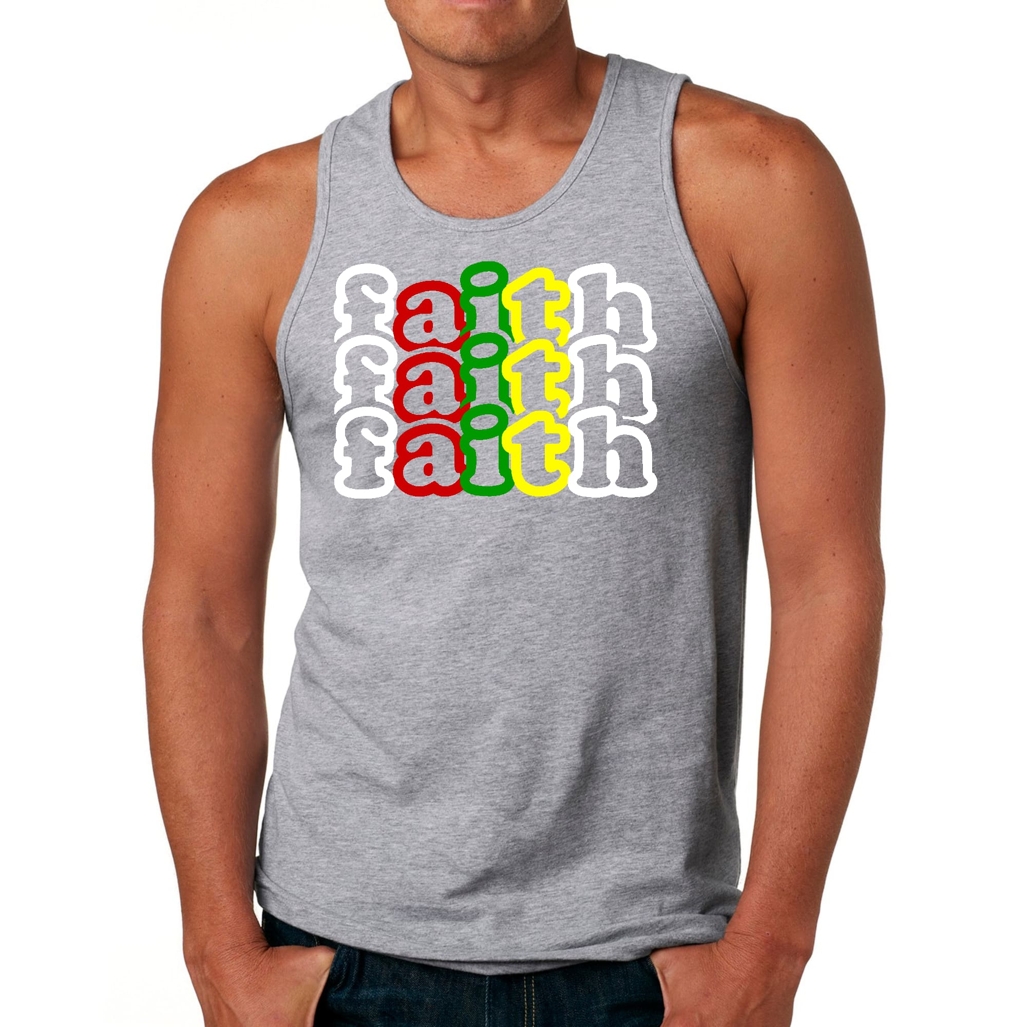 Mens Fitness Tank Top Graphic T-shirt Faith Stack Multicolor