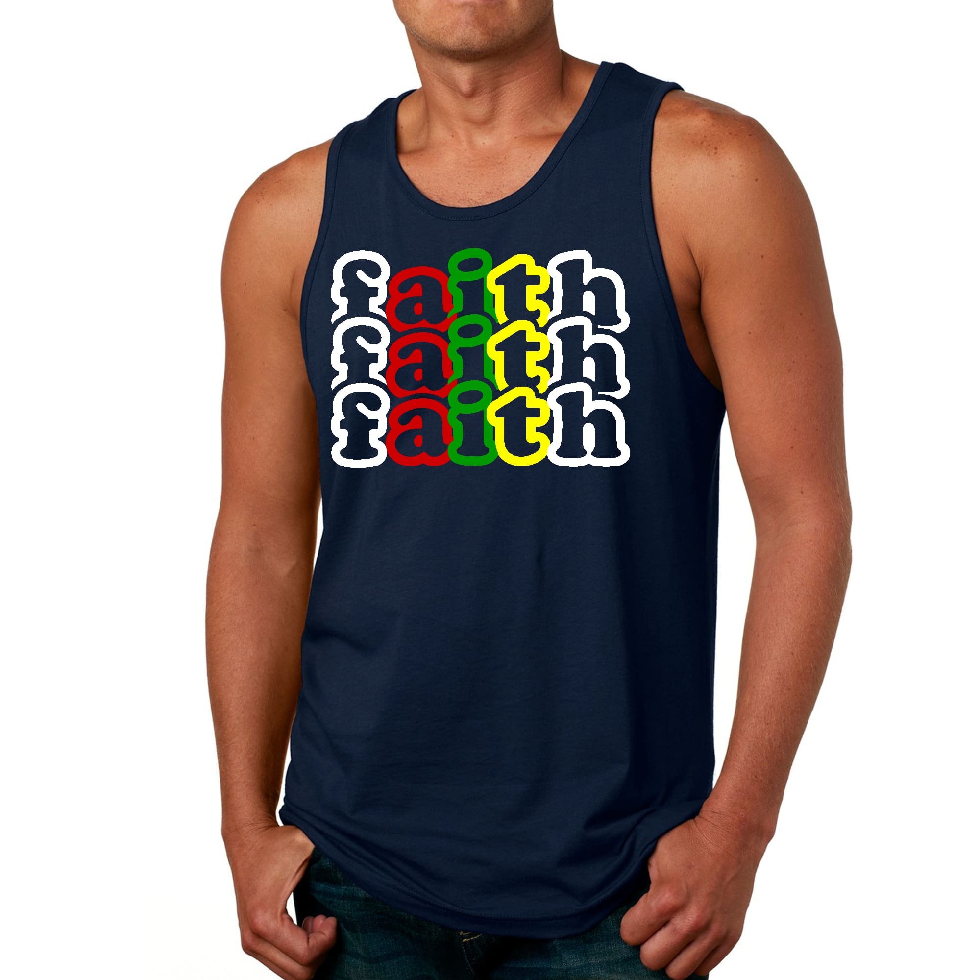 Mens Fitness Tank Top Graphic T-shirt Faith Stack Multicolor