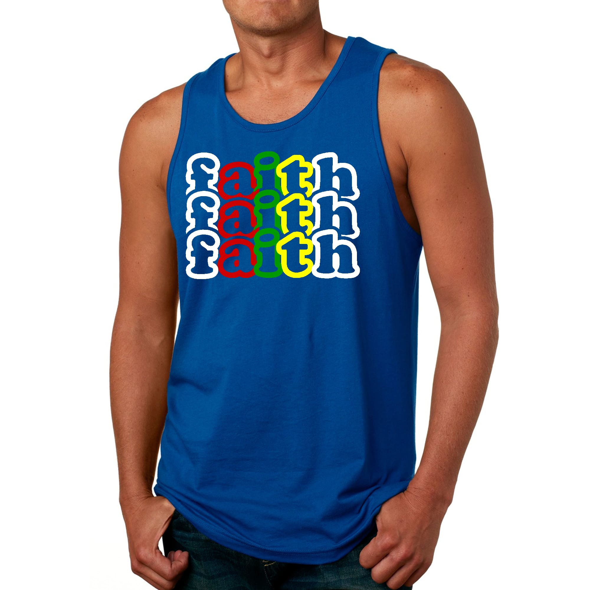Mens Fitness Tank Top Graphic T-shirt Faith Stack Multicolor
