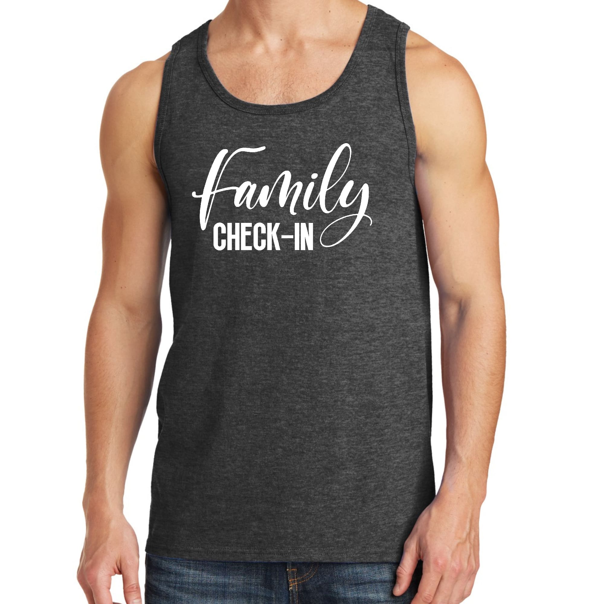 Mens Fitness Tank Top Graphic T-shirt Family Check-in Illustration