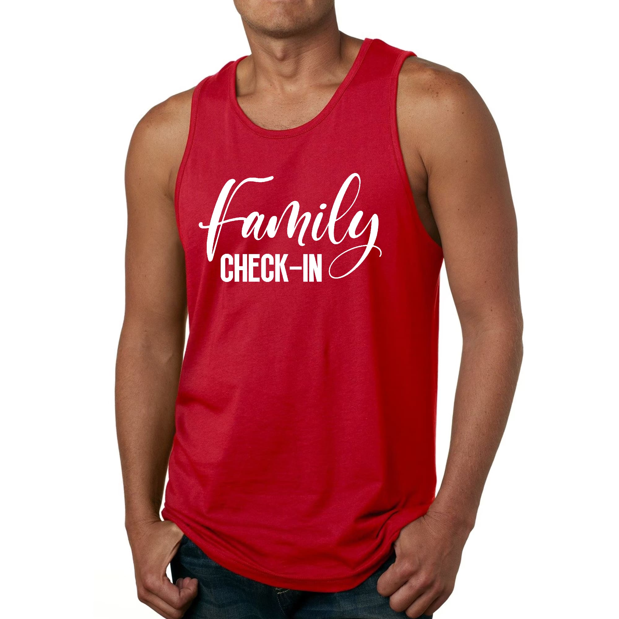 Mens Fitness Tank Top Graphic T-shirt Family Check-in Illustration