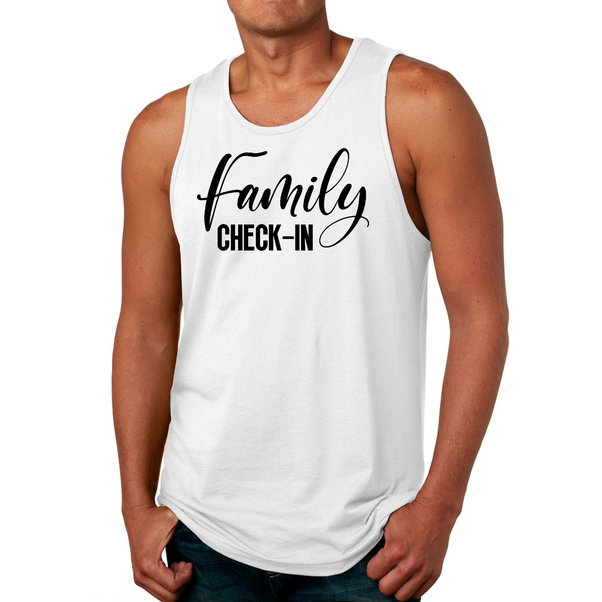 Mens Fitness Tank Top Graphic T-shirt Family Check-in Illustration