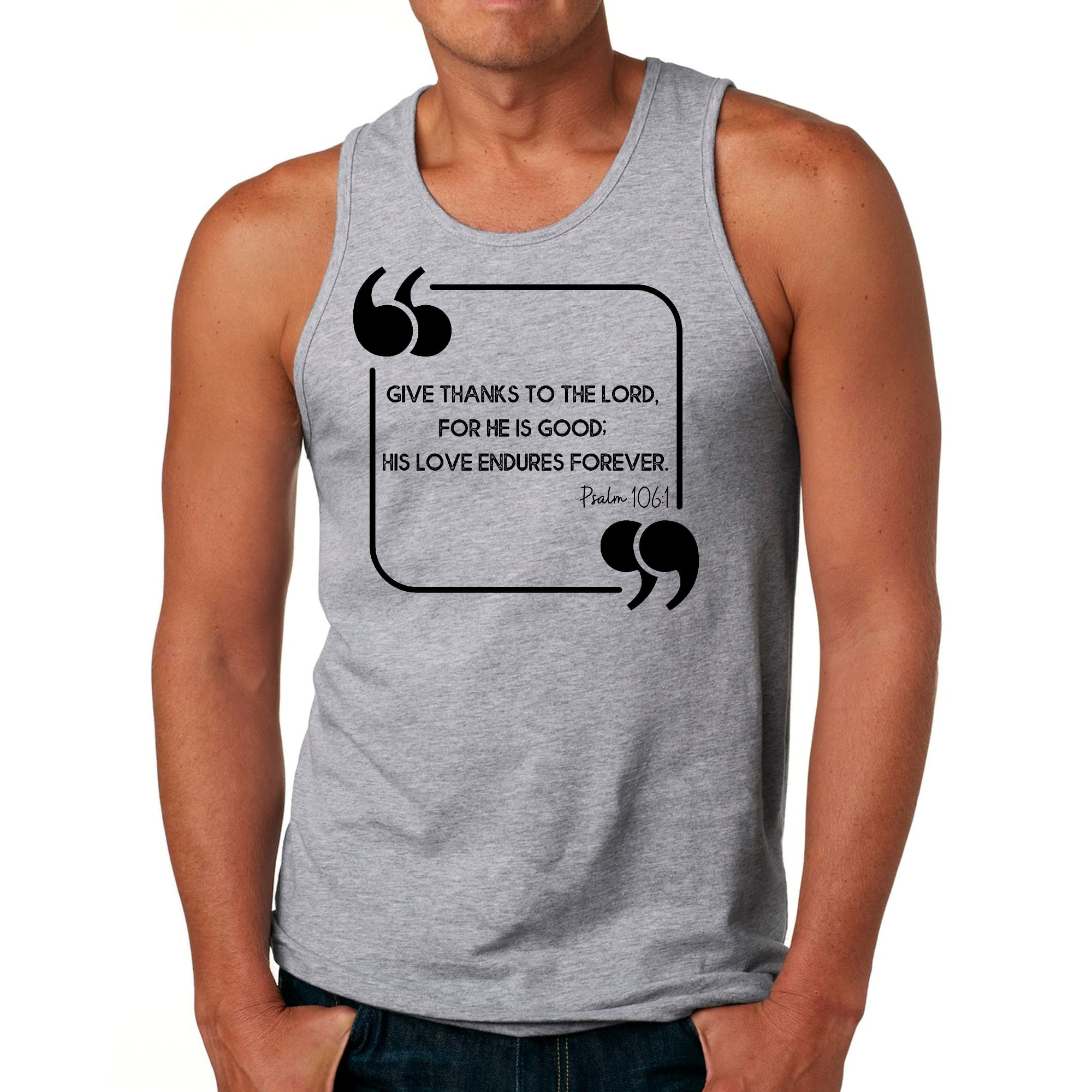 Mens Fitness Tank Top Graphic T-shirt Give Thanks to the Lord Black
