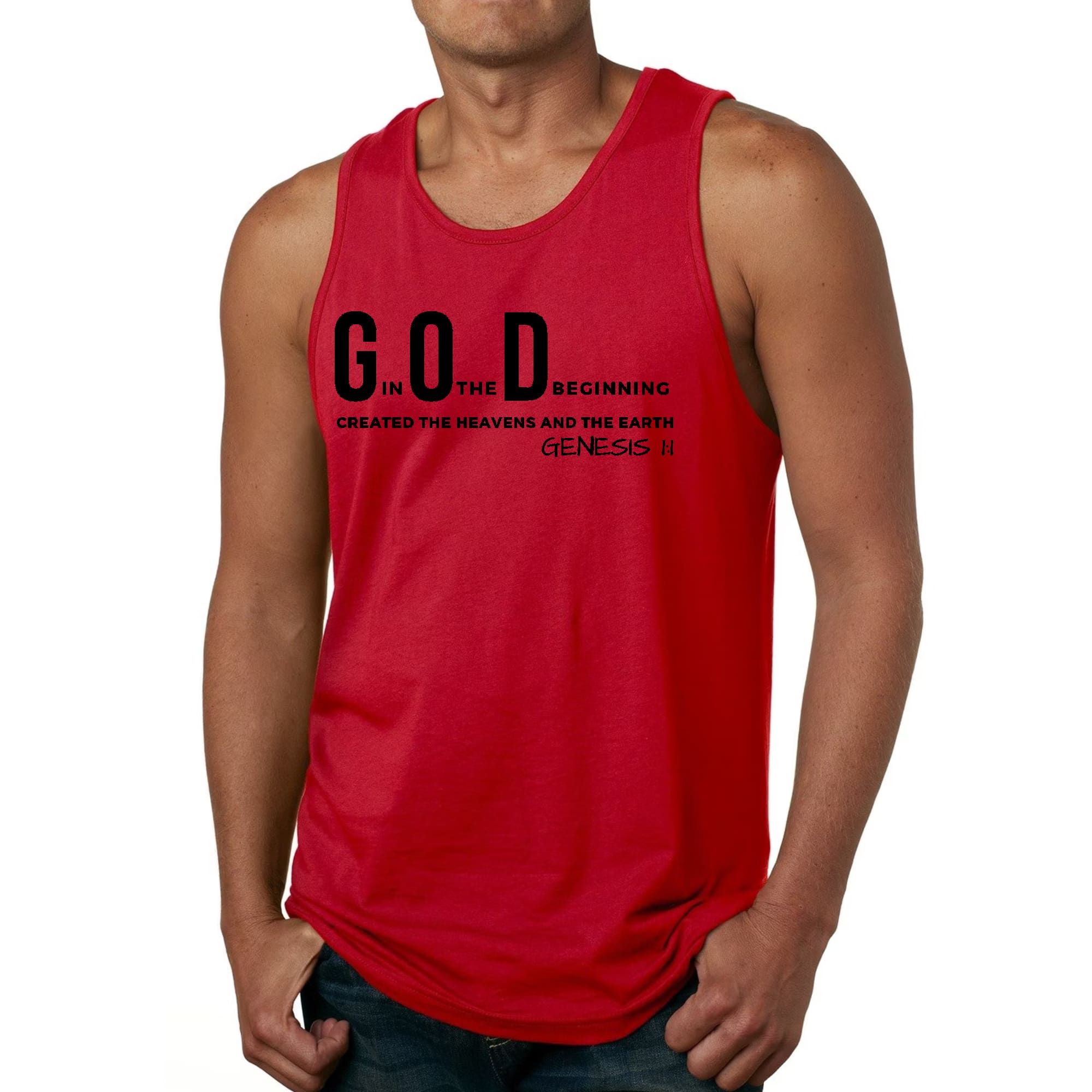 Mens Fitness Tank Top Graphic T-shirt God in the Beginning Print