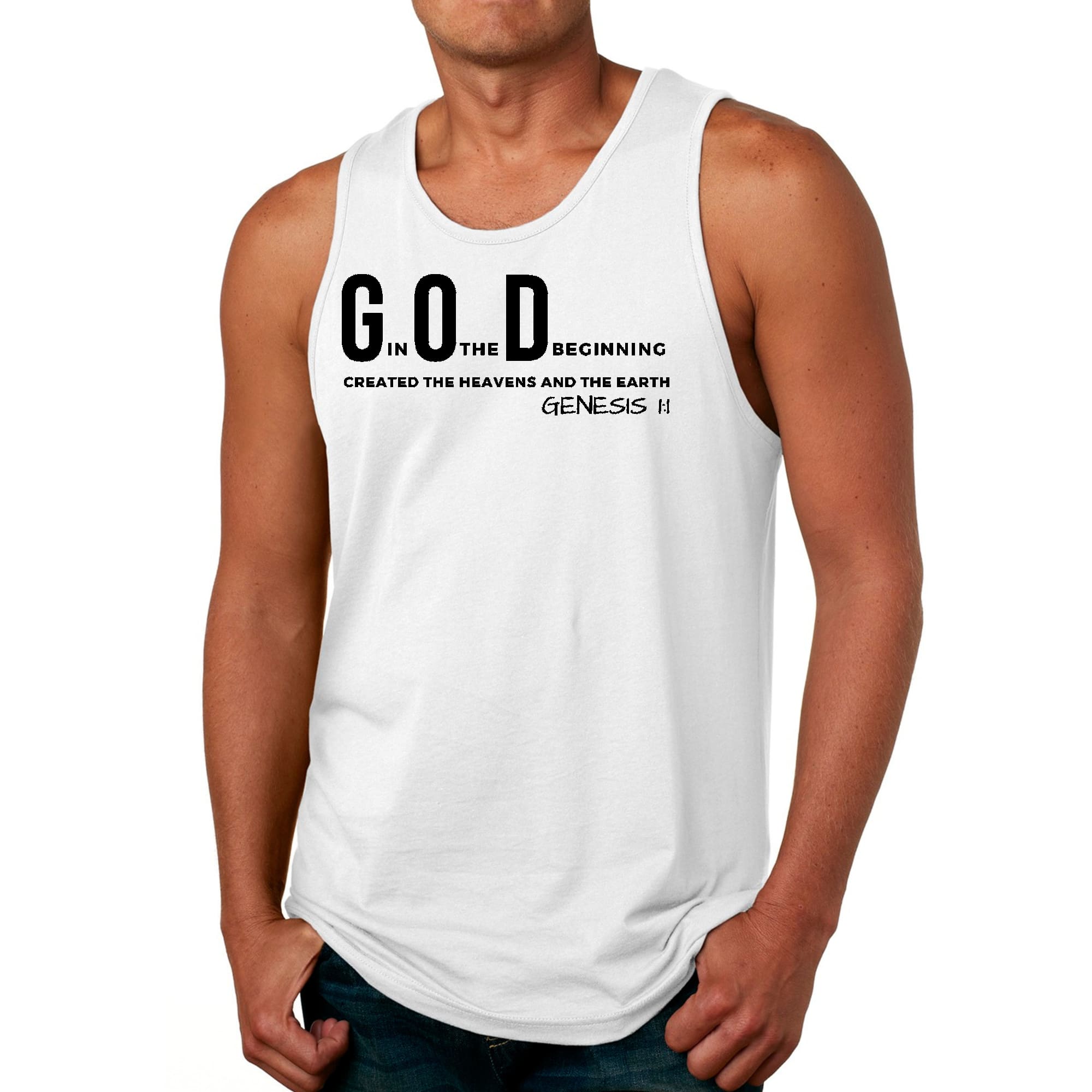 Mens Fitness Tank Top Graphic T-shirt God in the Beginning Print