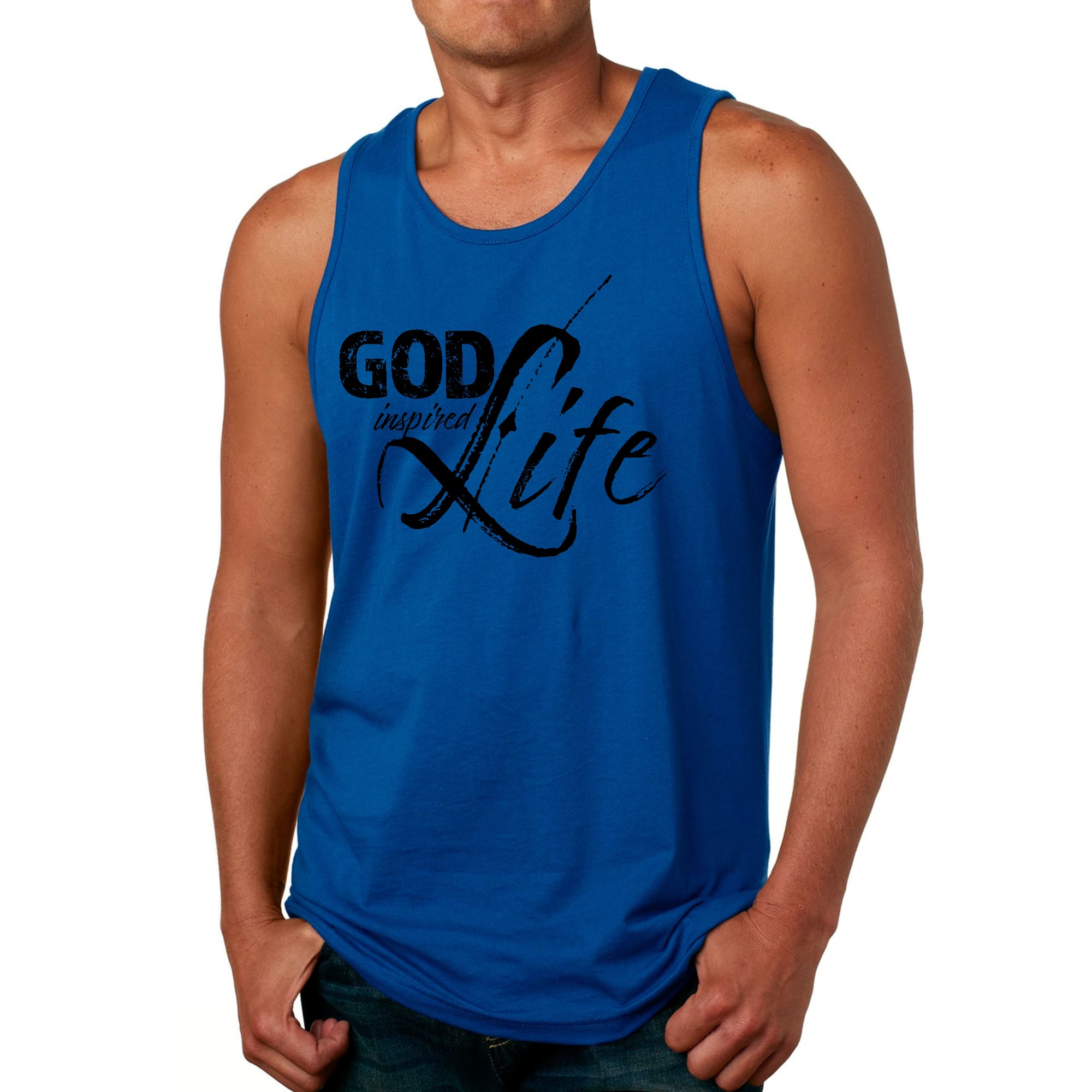 Mens Fitness Tank Top Graphic T-shirt God Inspired Life Black