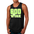 Mens Fitness Tank Top Graphic T-shirt God @ Work Neon Green and White