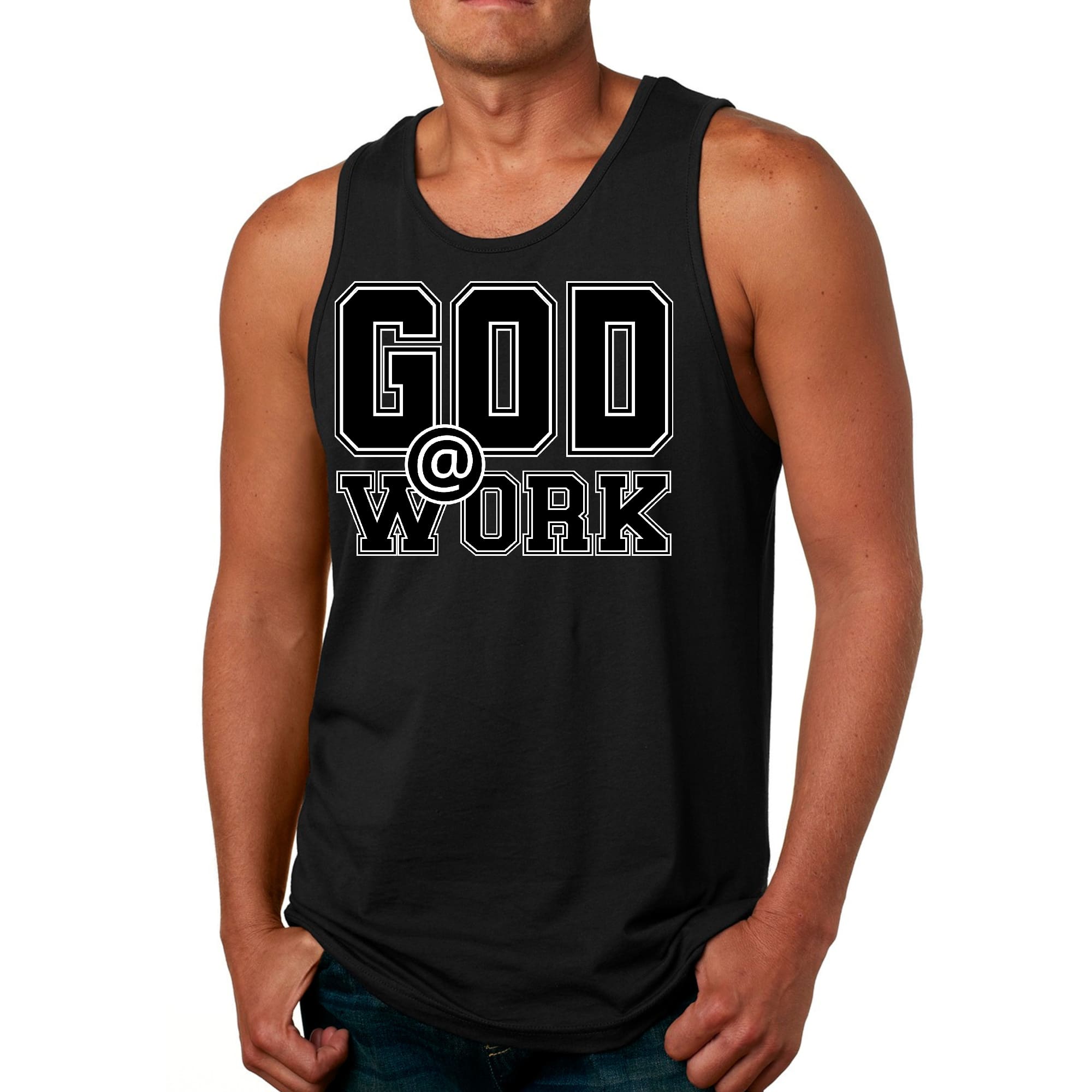 Mens Fitness Tank Top Graphic T-shirt God @ Work Print