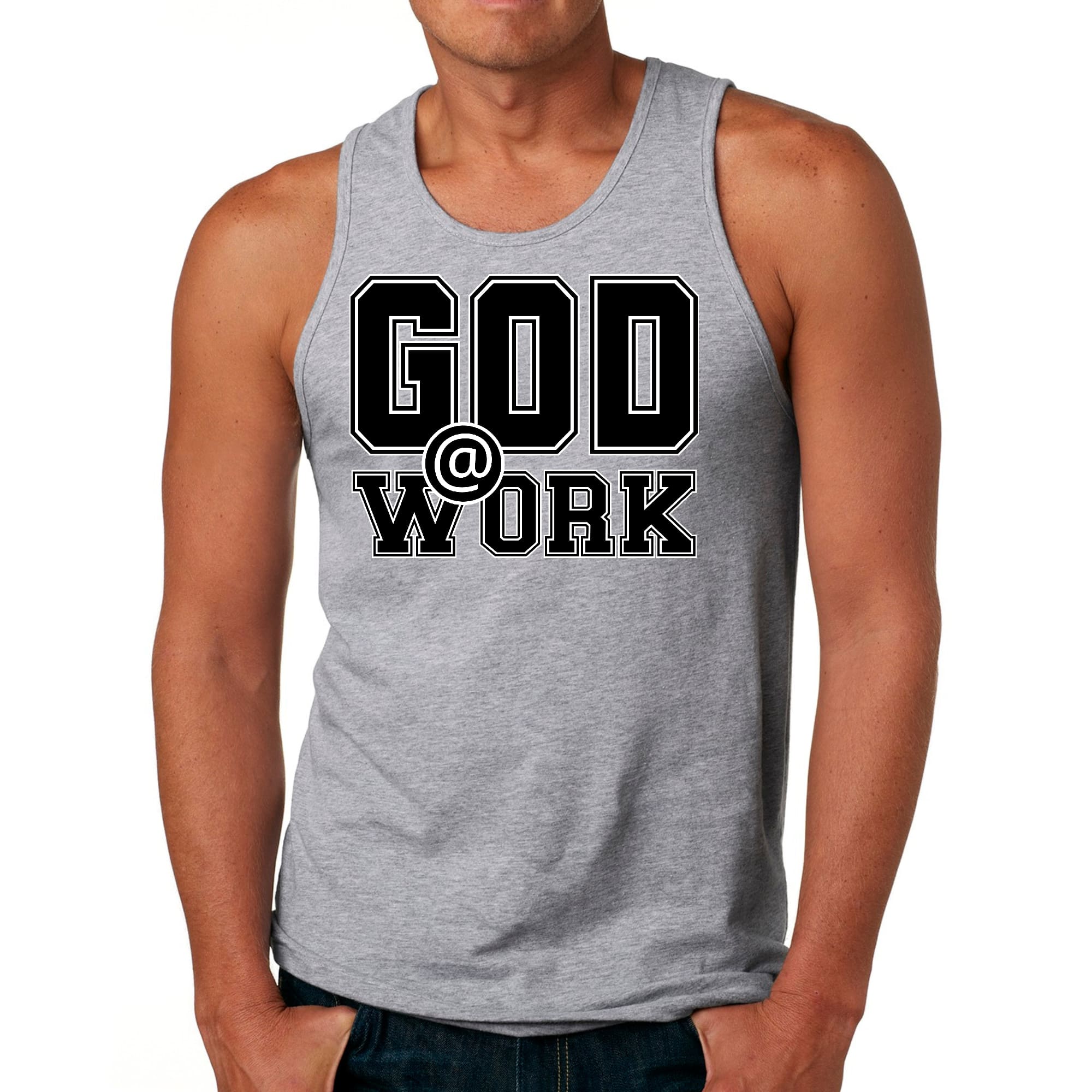 Mens Fitness Tank Top Graphic T-shirt God @ Work Print