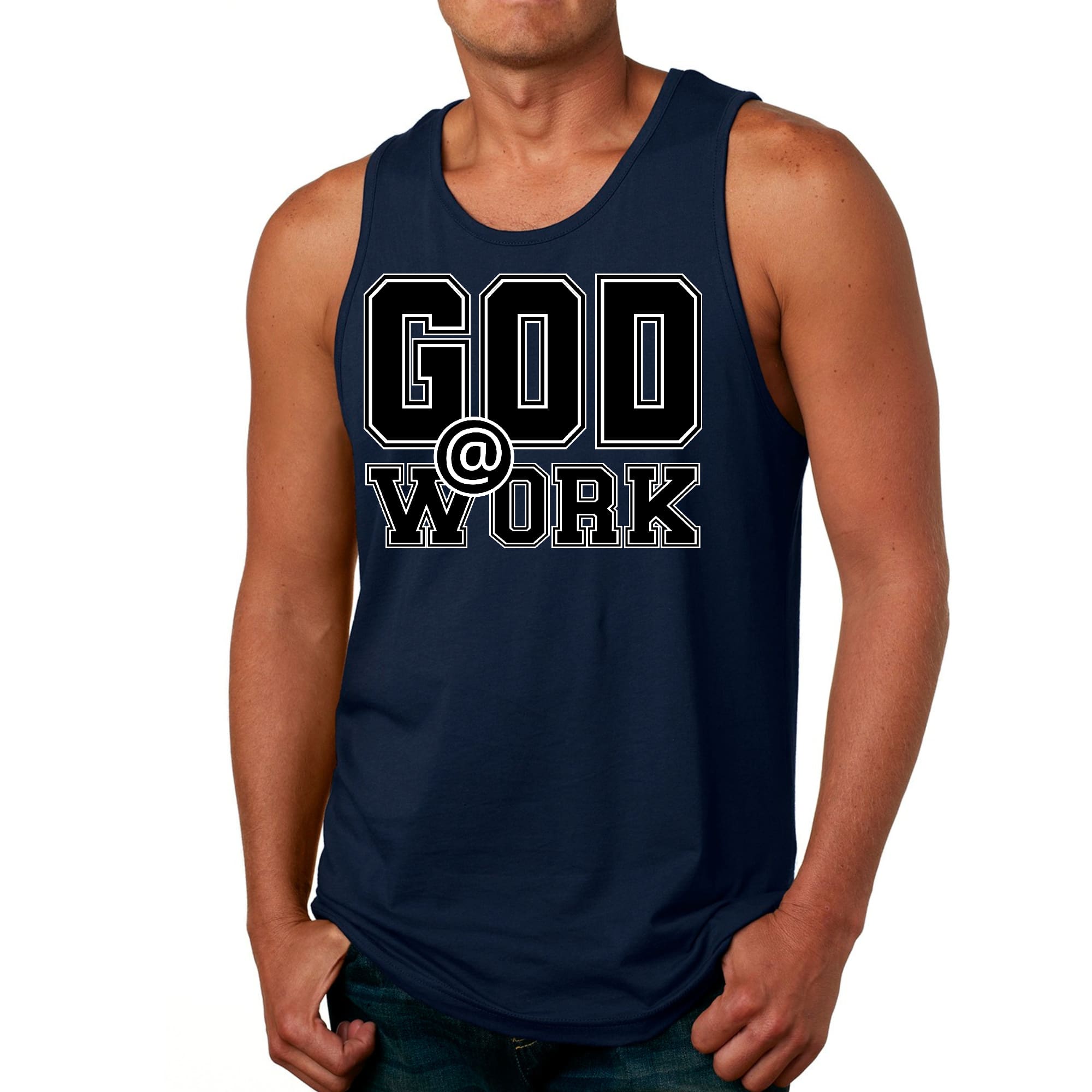 Mens Fitness Tank Top Graphic T-shirt God @ Work Print