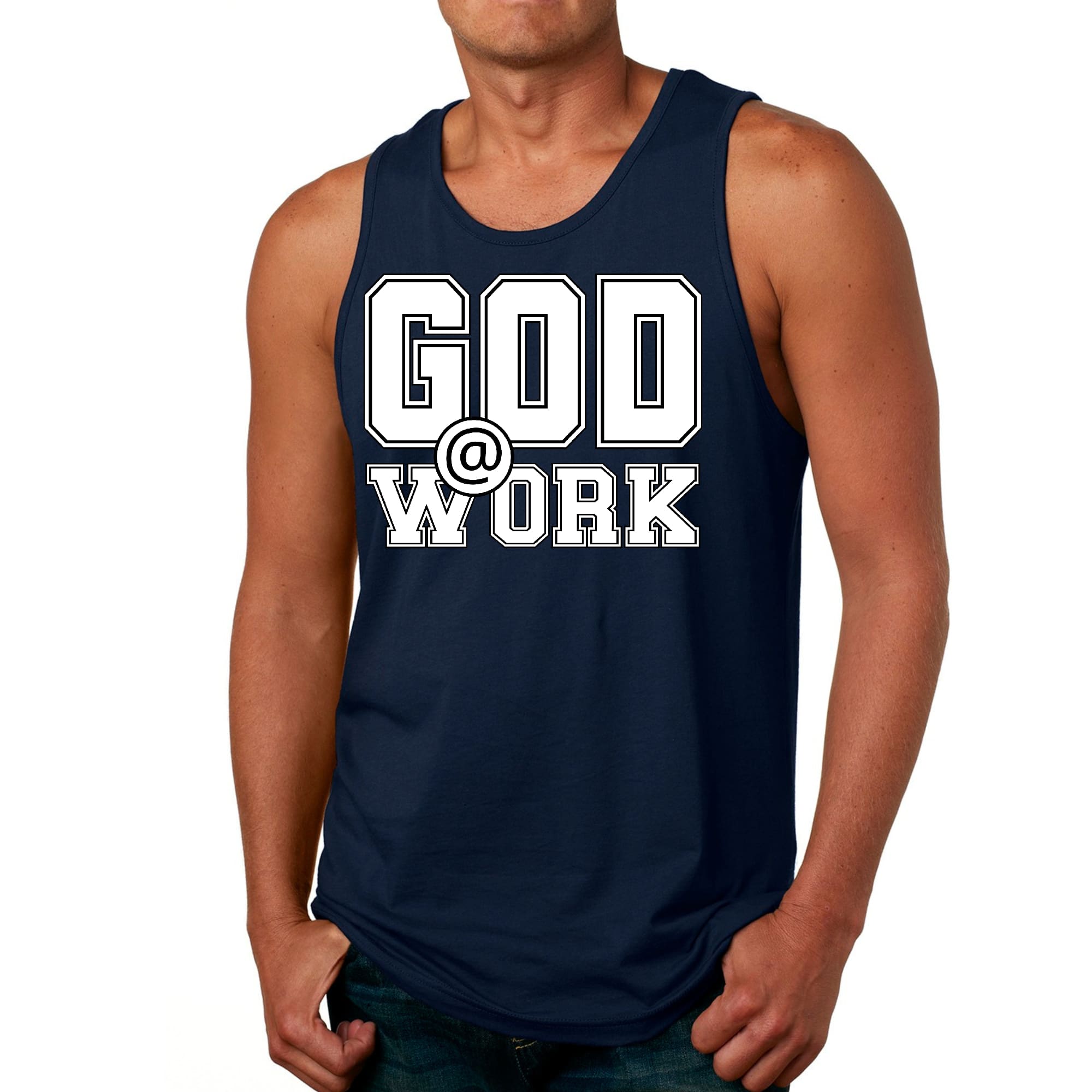 Mens Fitness Tank Top Graphic T-shirt God @ Work Print