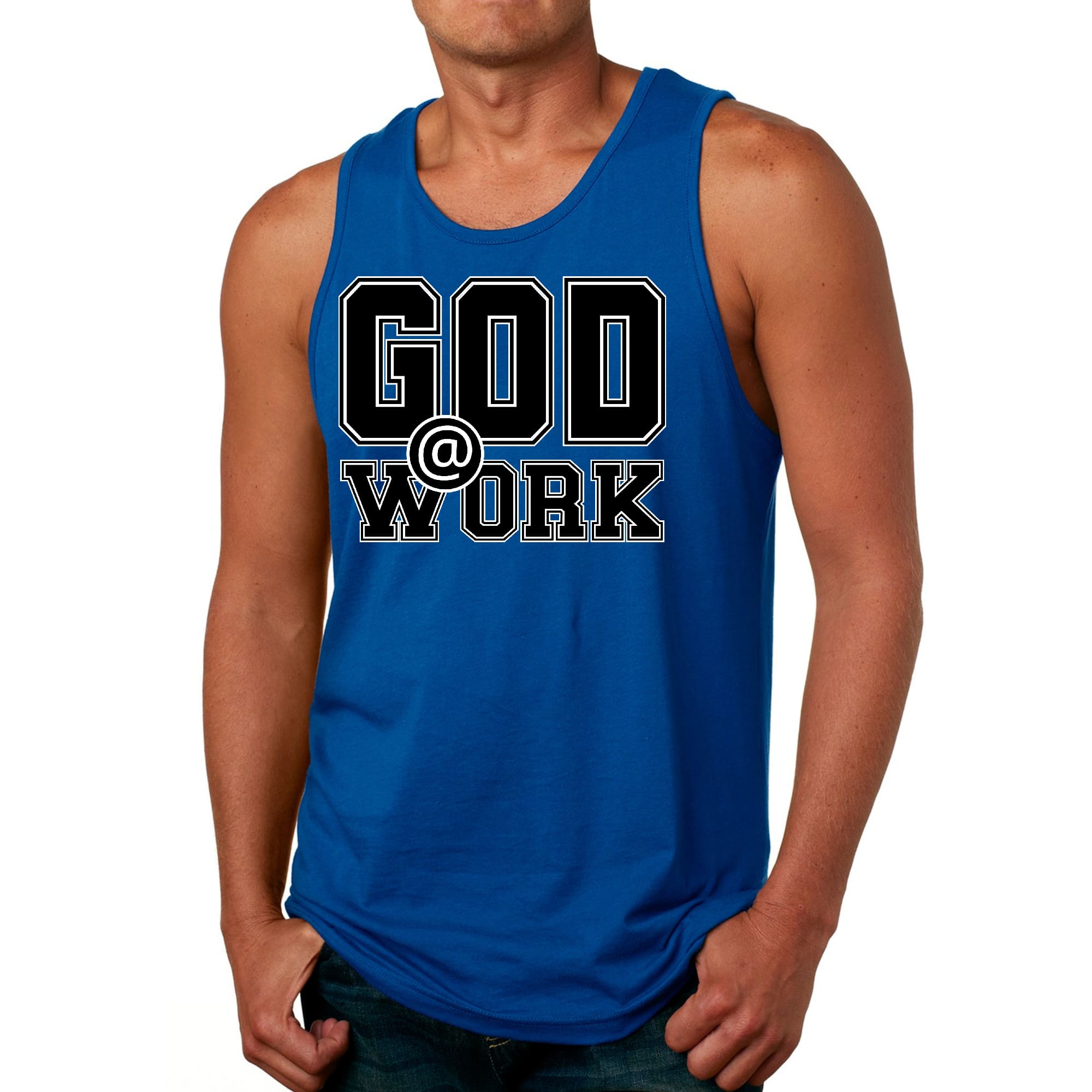 Mens Fitness Tank Top Graphic T-shirt God @ Work Print