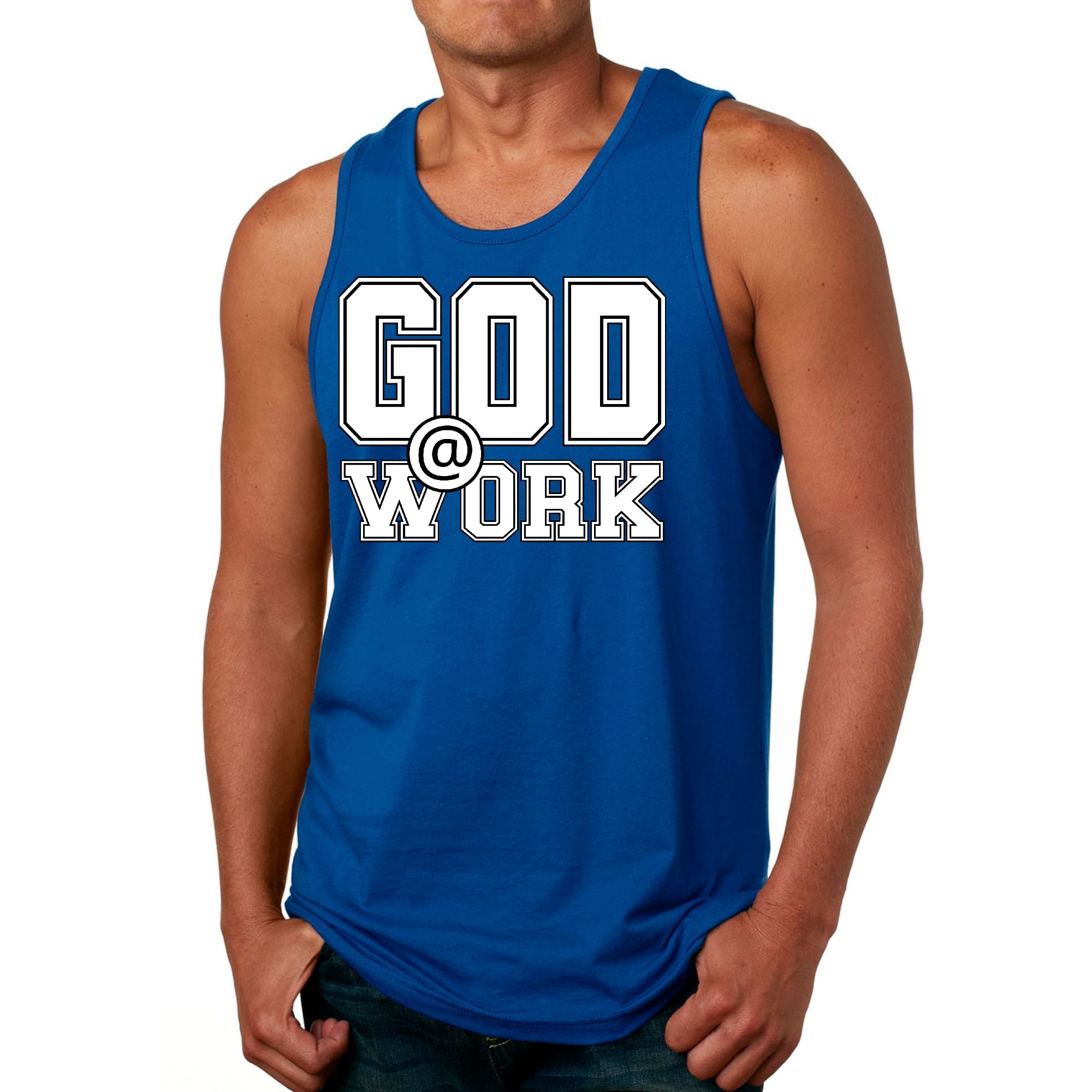 Mens Fitness Tank Top Graphic T-shirt God @ Work Print