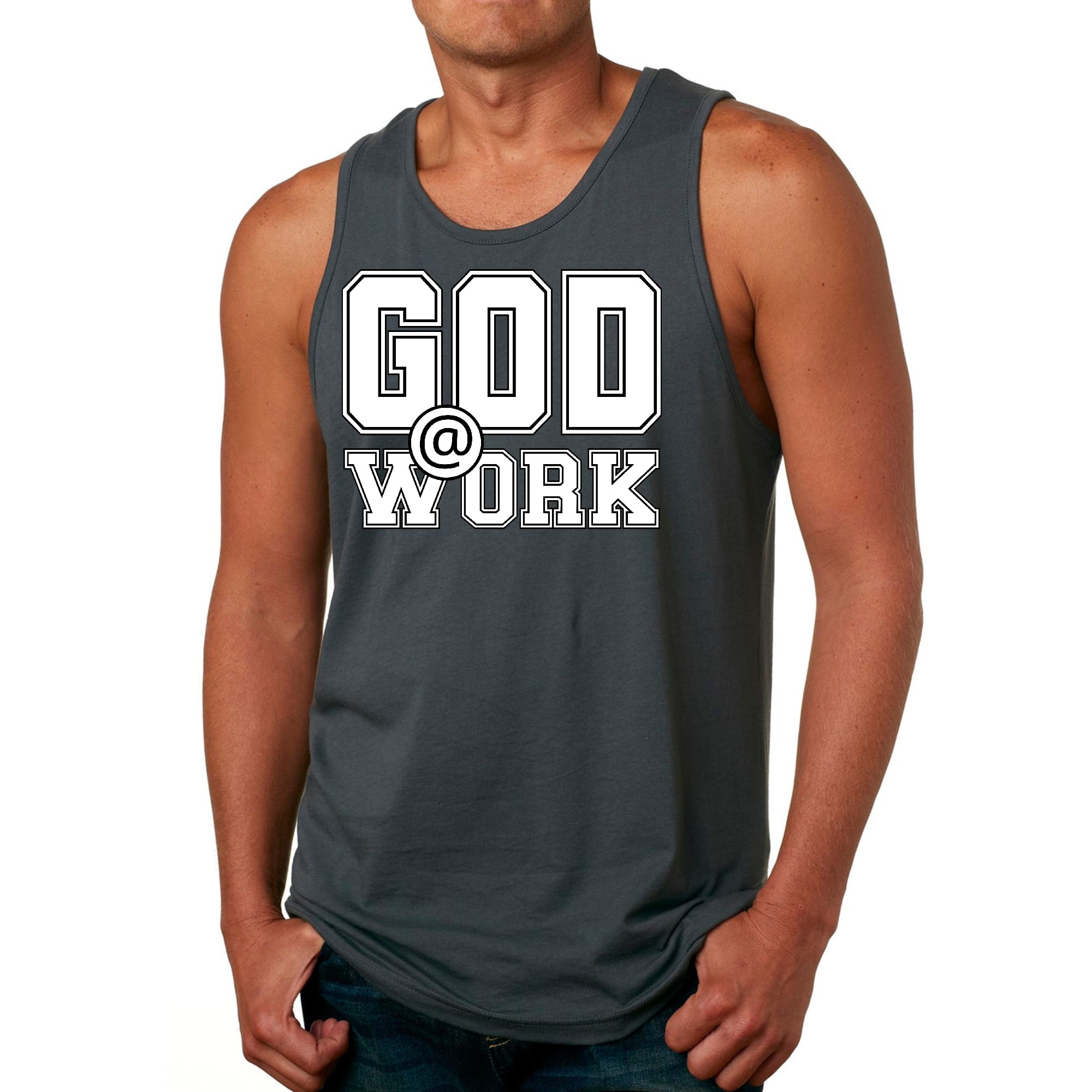 Mens Fitness Tank Top Graphic T-shirt God @ Work Print