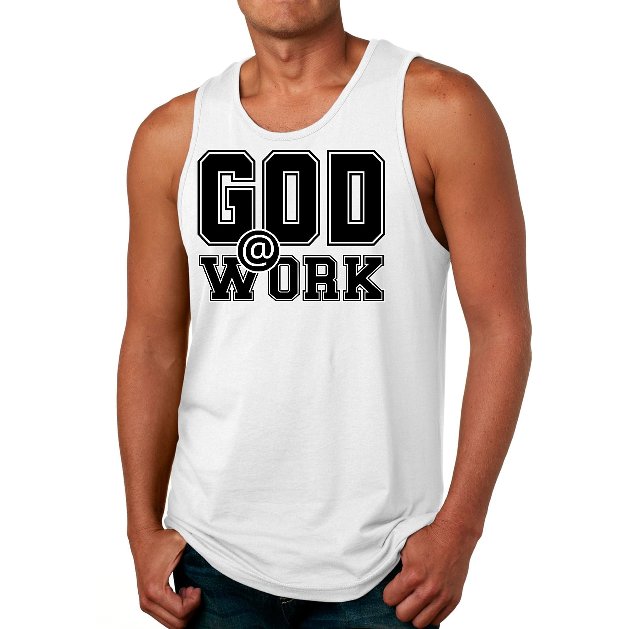 Mens Fitness Tank Top Graphic T-shirt God @ Work Print