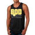 Mens Fitness Tank Top Graphic T-shirt God @ Work Yellow and Black