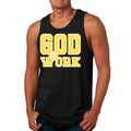 Mens Fitness Tank Top Graphic T-shirt God @ Work Yellow and White