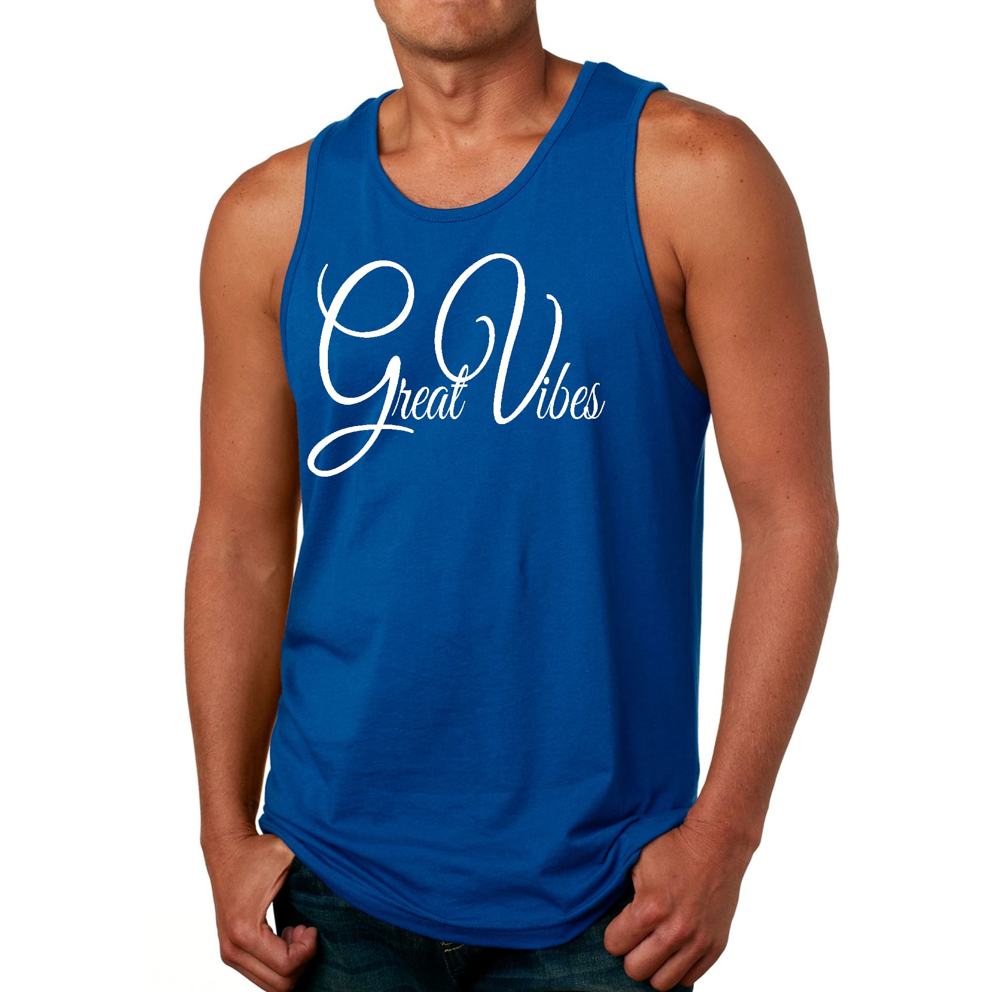 Mens Fitness Tank Top Graphic T-shirt Great Vibes