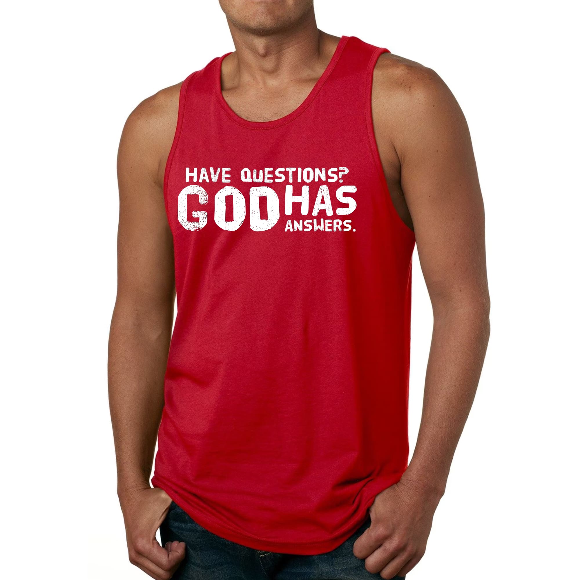 Mens Fitness Tank Top Graphic T-shirt have Questions God has Answers