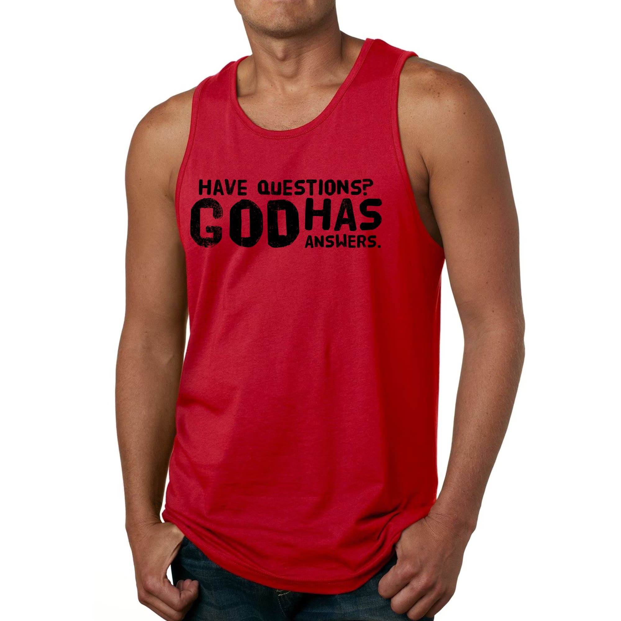 Mens Fitness Tank Top Graphic T-shirt have Questions God has Answers