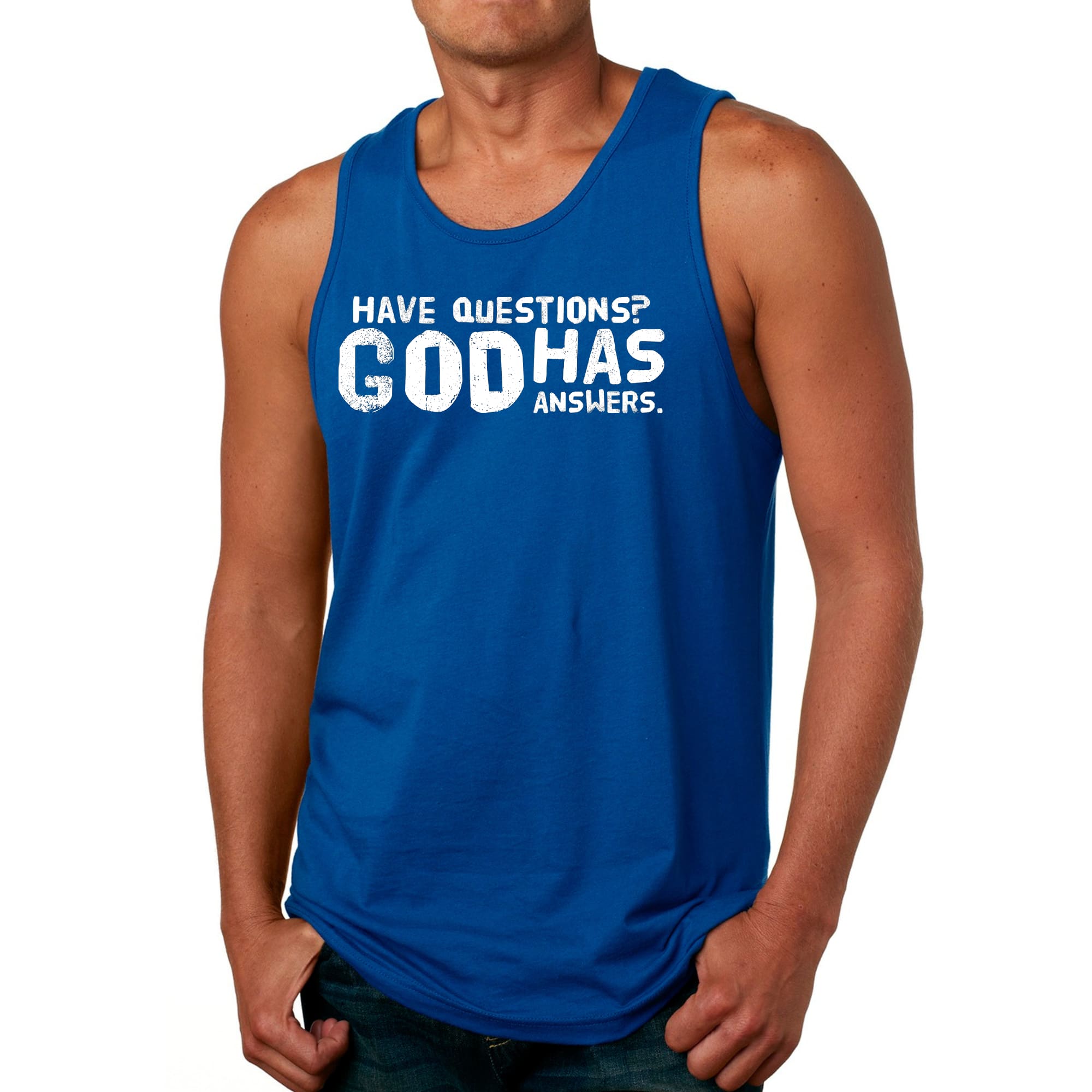 Mens Fitness Tank Top Graphic T-shirt have Questions God has Answers