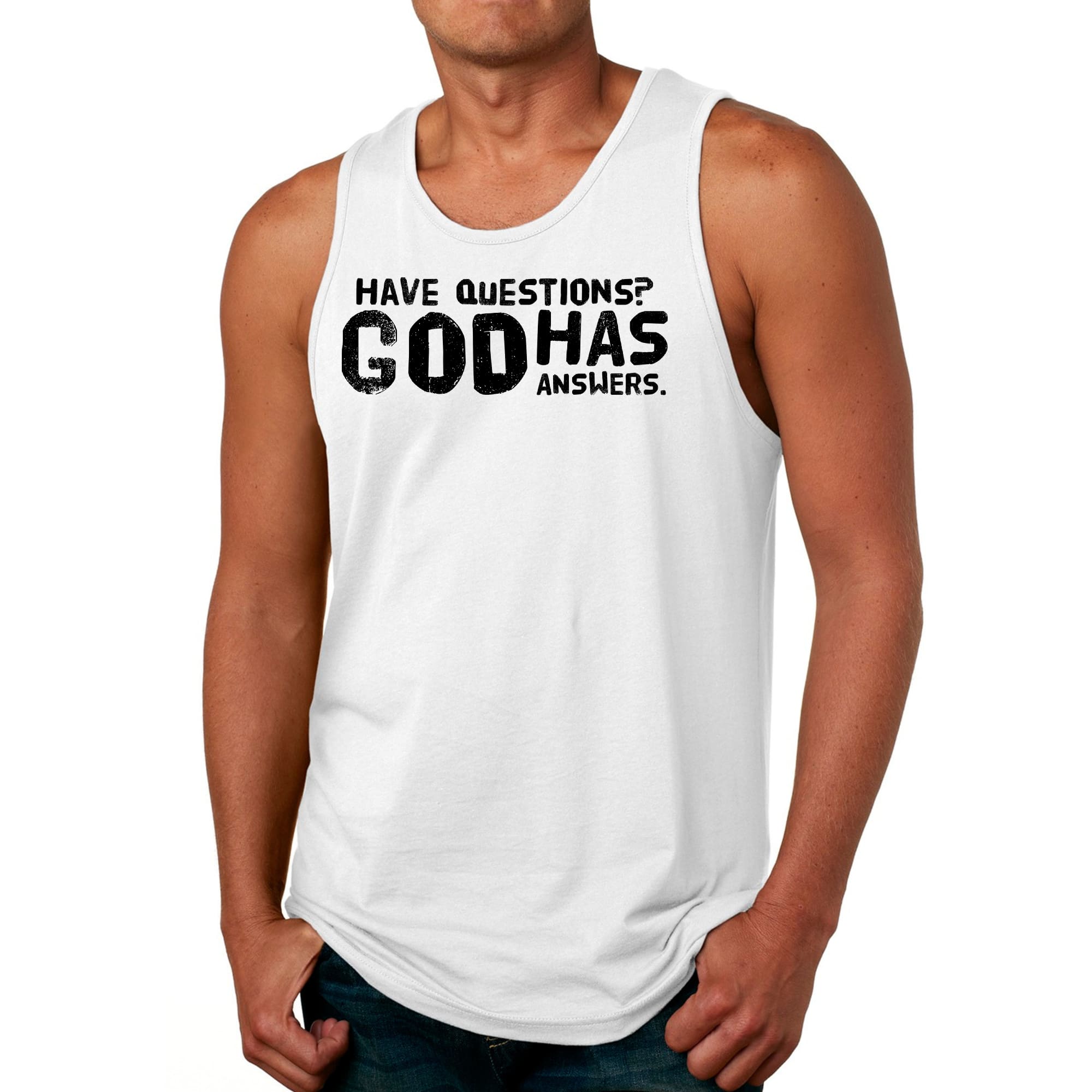 Mens Fitness Tank Top Graphic T-shirt have Questions God has Answers