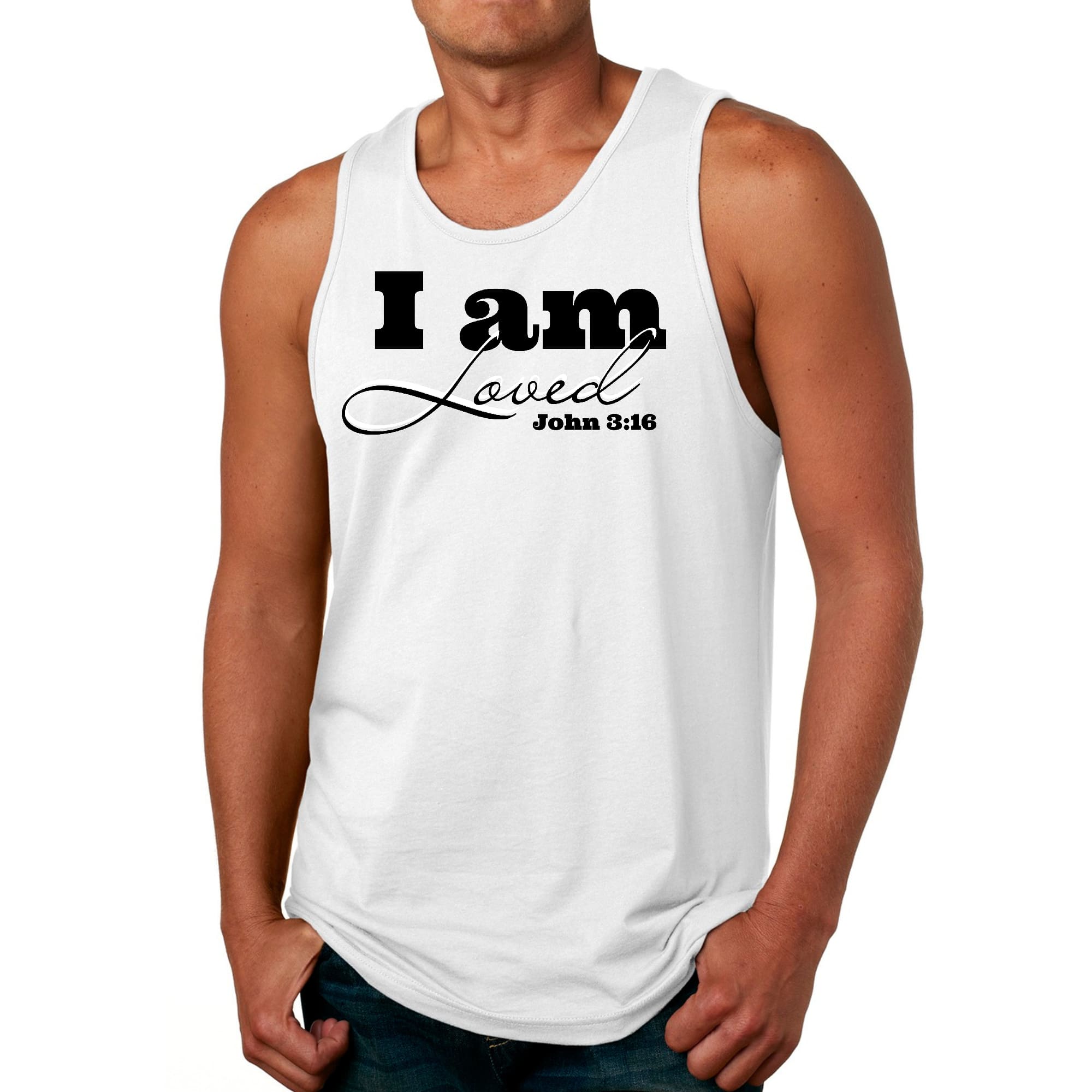 Mens Fitness Tank Top Graphic T-shirt i am Loved - John 3:16 Black
