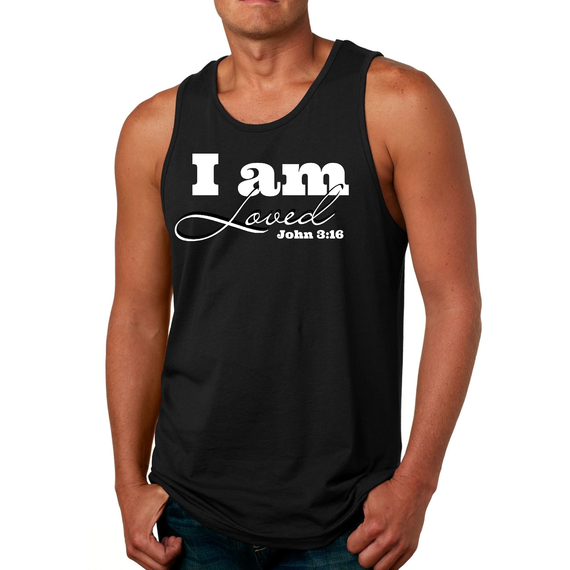 Mens Fitness Tank Top Graphic T-shirt i am Loved - John 3:16