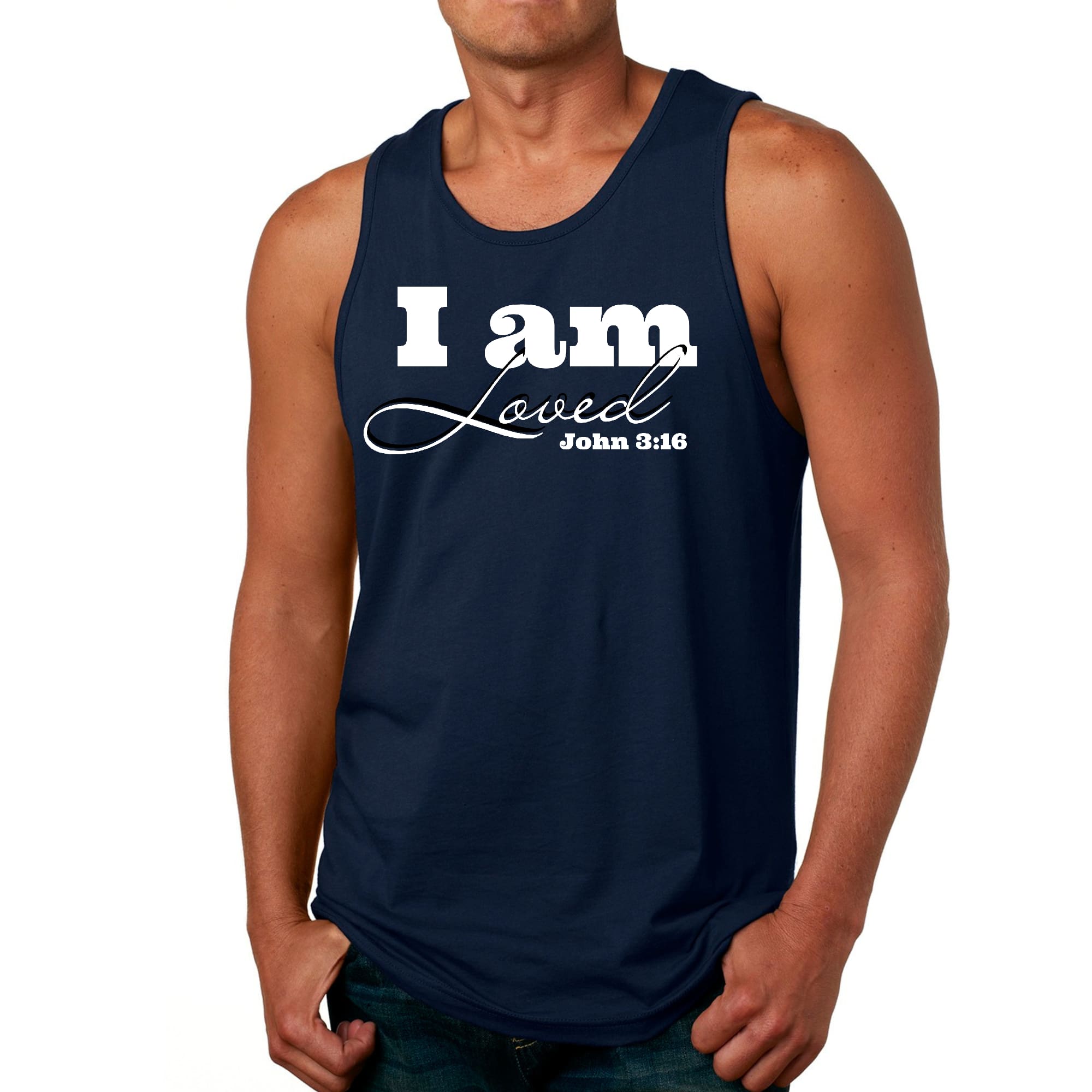 Mens Fitness Tank Top Graphic T-shirt i am Loved - John 3:16