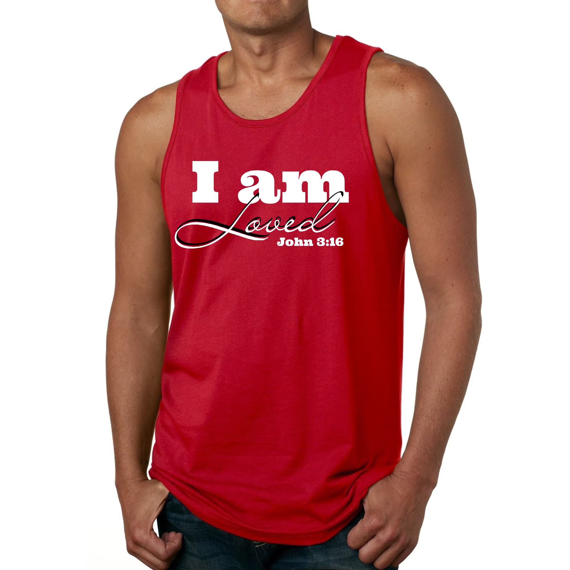 Mens Fitness Tank Top Graphic T-shirt i am Loved - John 3:16