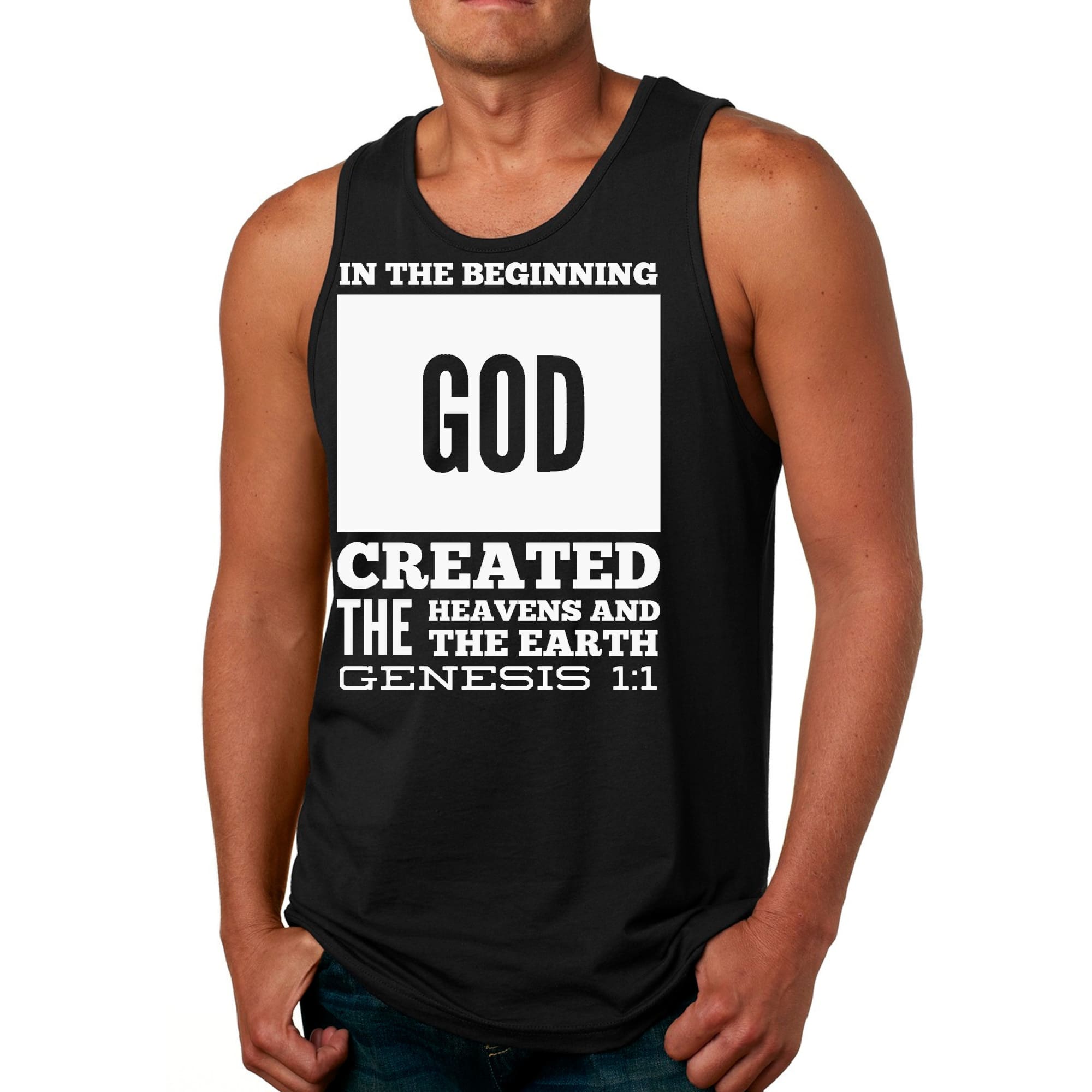 Mens Fitness Tank Top Graphic T-shirt in the Beginning Print